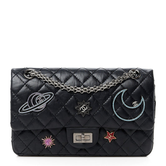 Chanel Aged Calfskin Space Charms 2.55 Reissue 225 Flap Black
