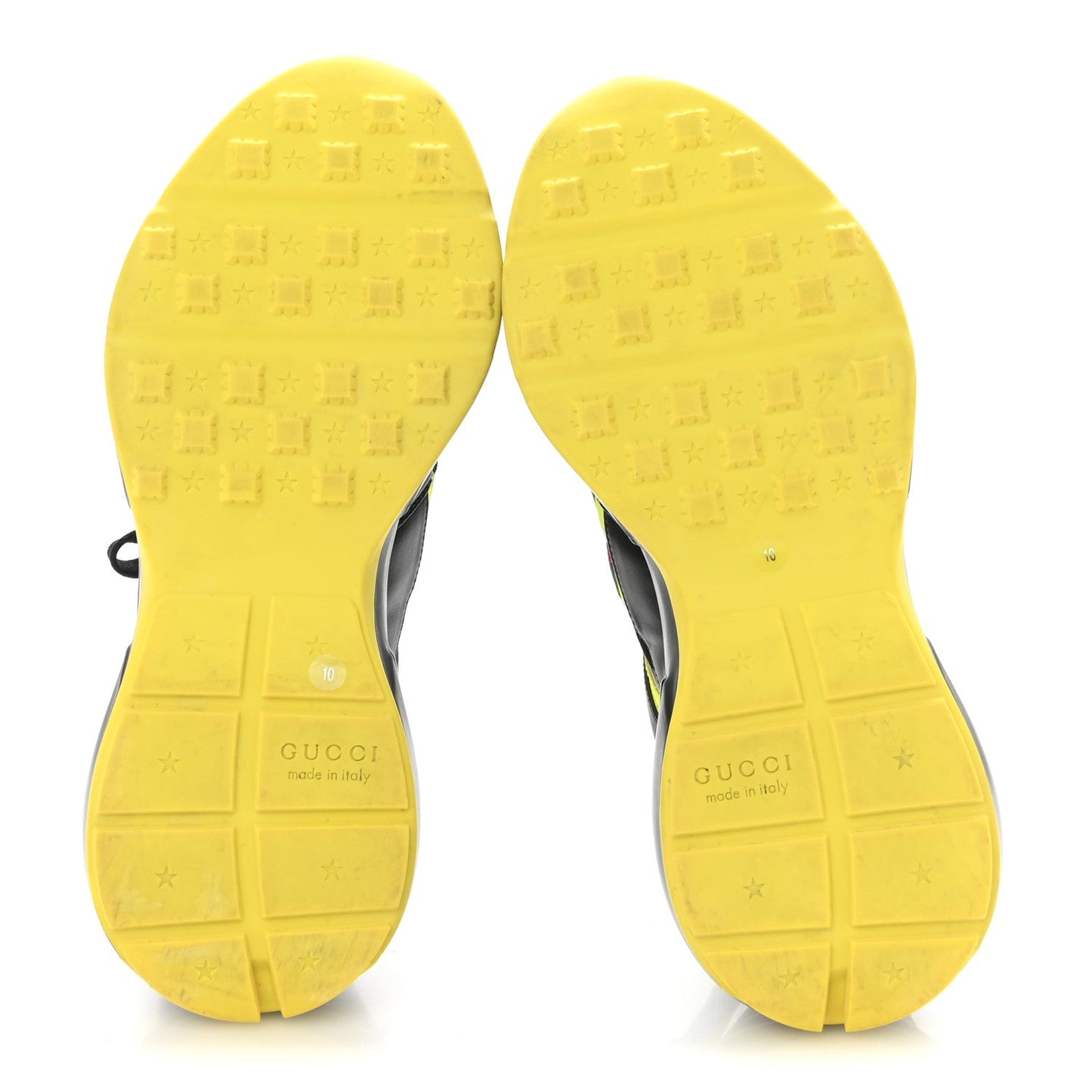 Gucci Demetra Web Mens Rhyton Cut Out Sneakers 10 Black Yellow Fluo