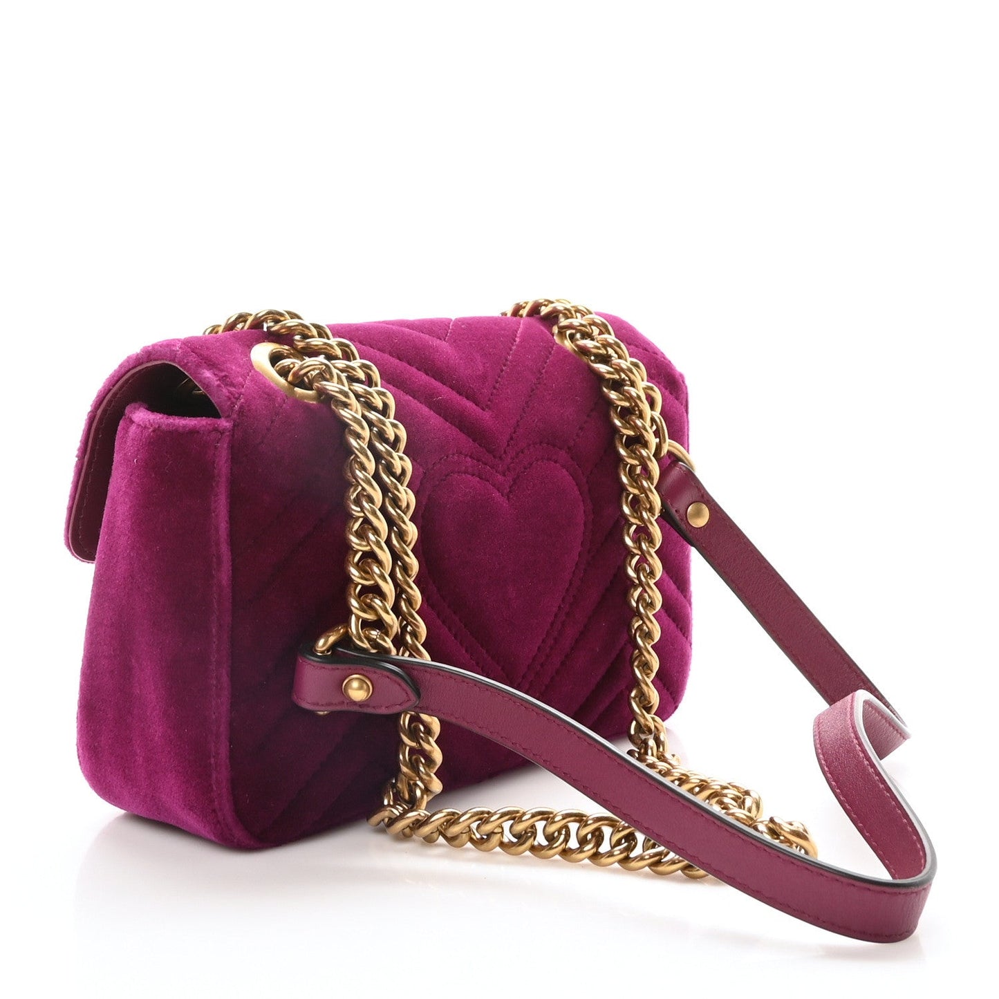 Gucci Velvet Matelasse Small GG Marmont Shoulder Bag Fuchsia Violet Cyclamen