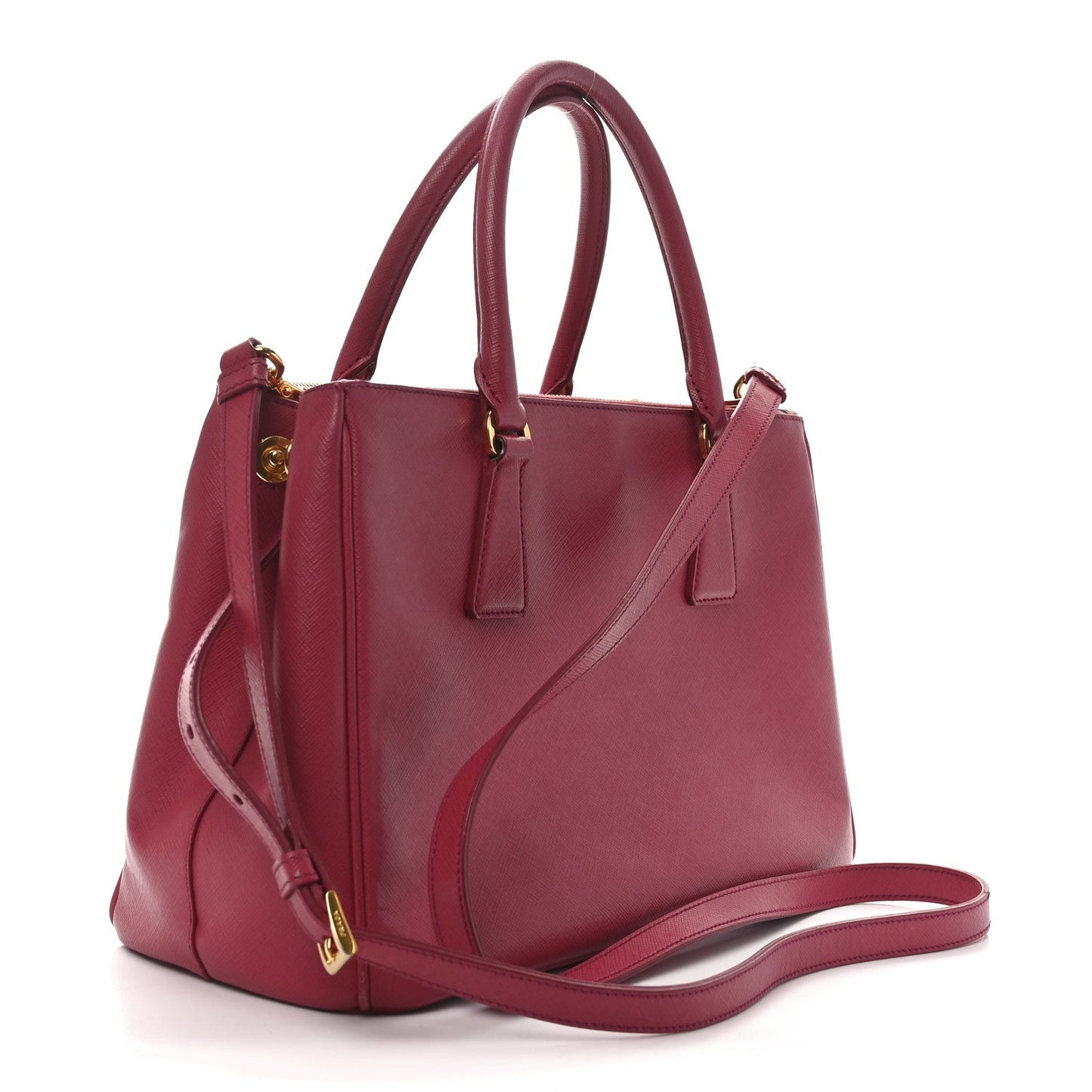 Prada Saffiano Small Galleria Double Zip Tote Peonia