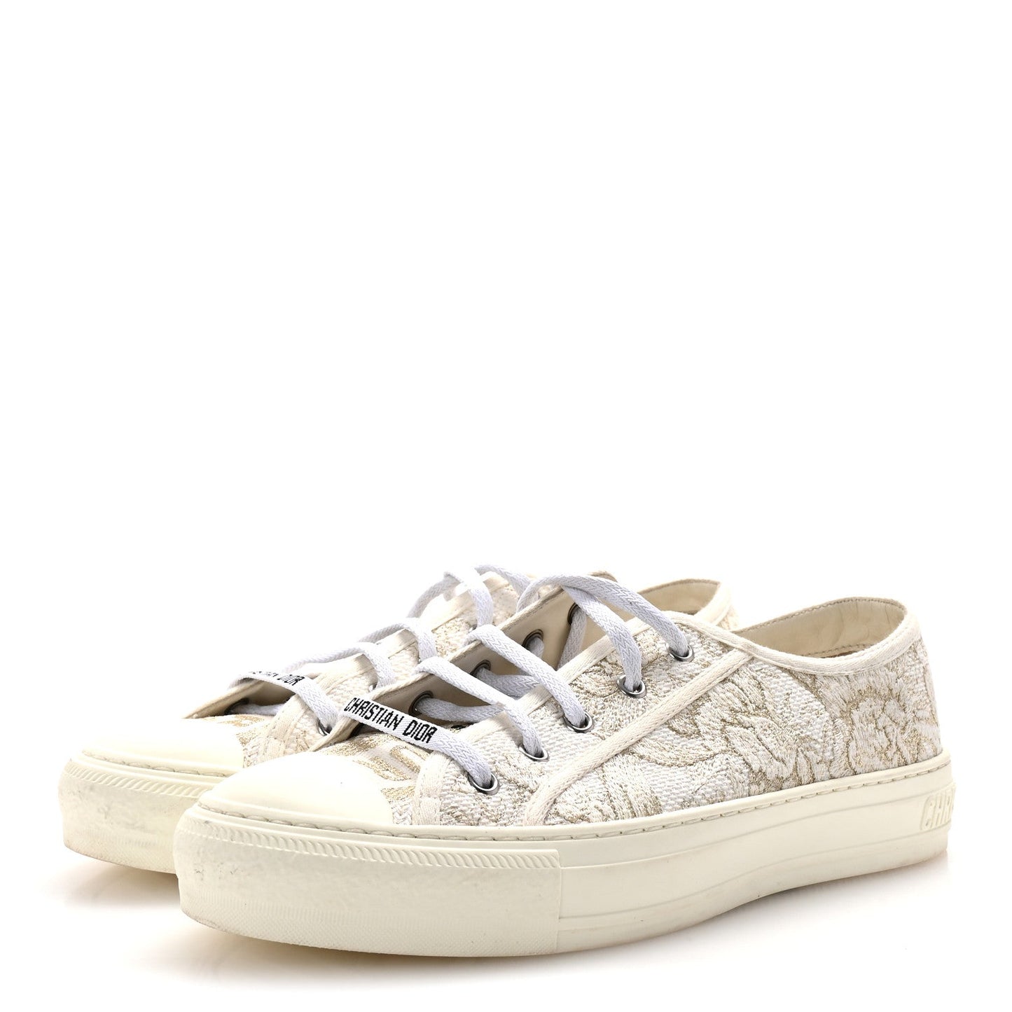 Christian Dior Canvas Embroidered Jardin D'Hiver Womens Walk'N'Dior Low Top Sneakers 40 White Gold