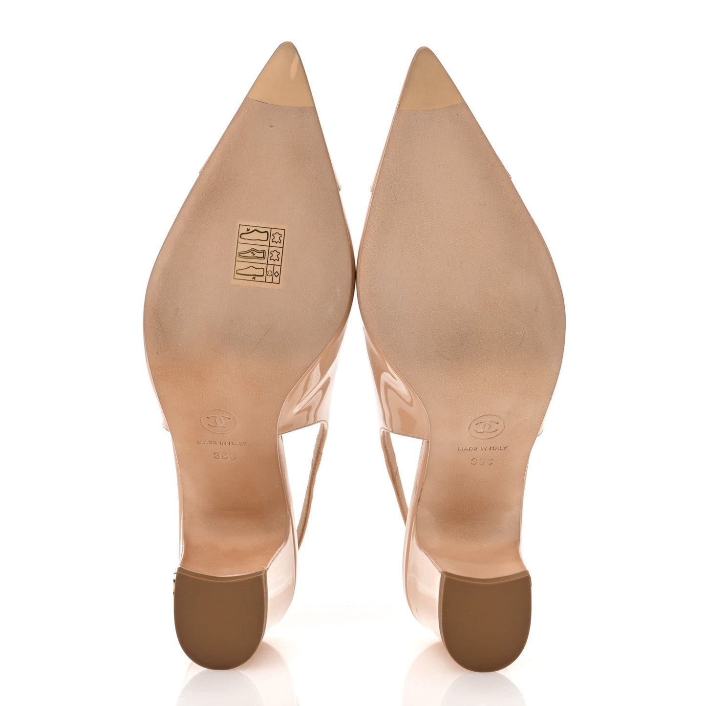 Chanel Patent Calfskin Cap Toe CC Slingback Pumps 38 Beige