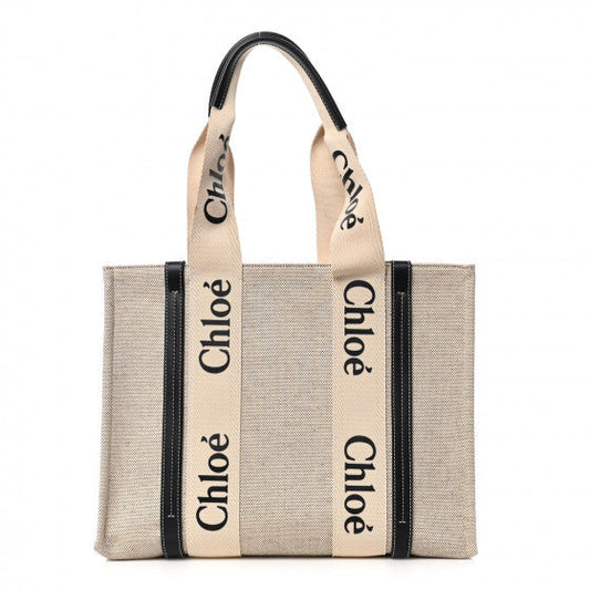 Chloe Cotton Calfskin Medium Woody Ribbon Tote White Blue