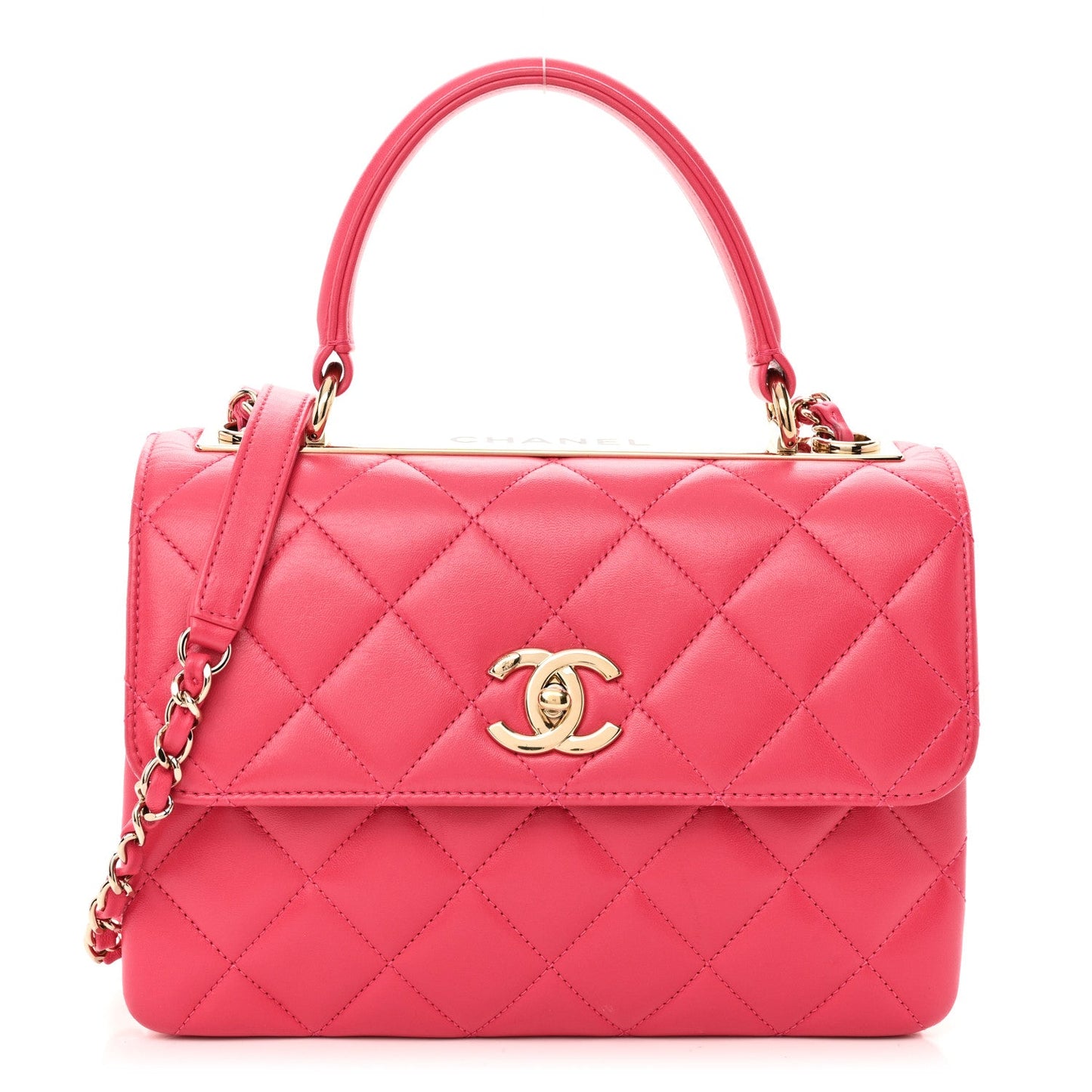 Chanel Lambskin Quilted Small Trendy CC Flap Dual Handle Bag Dark Pink