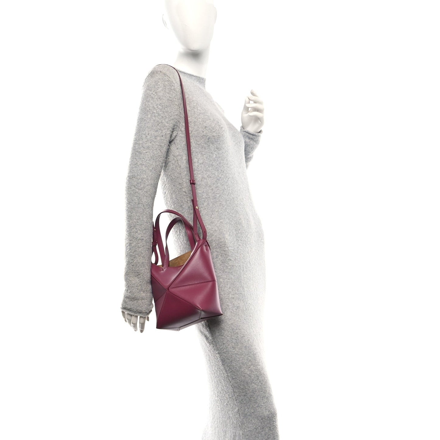 Loewe Shiny Calfskin Mini Puzzle Fold Tote Crimson
