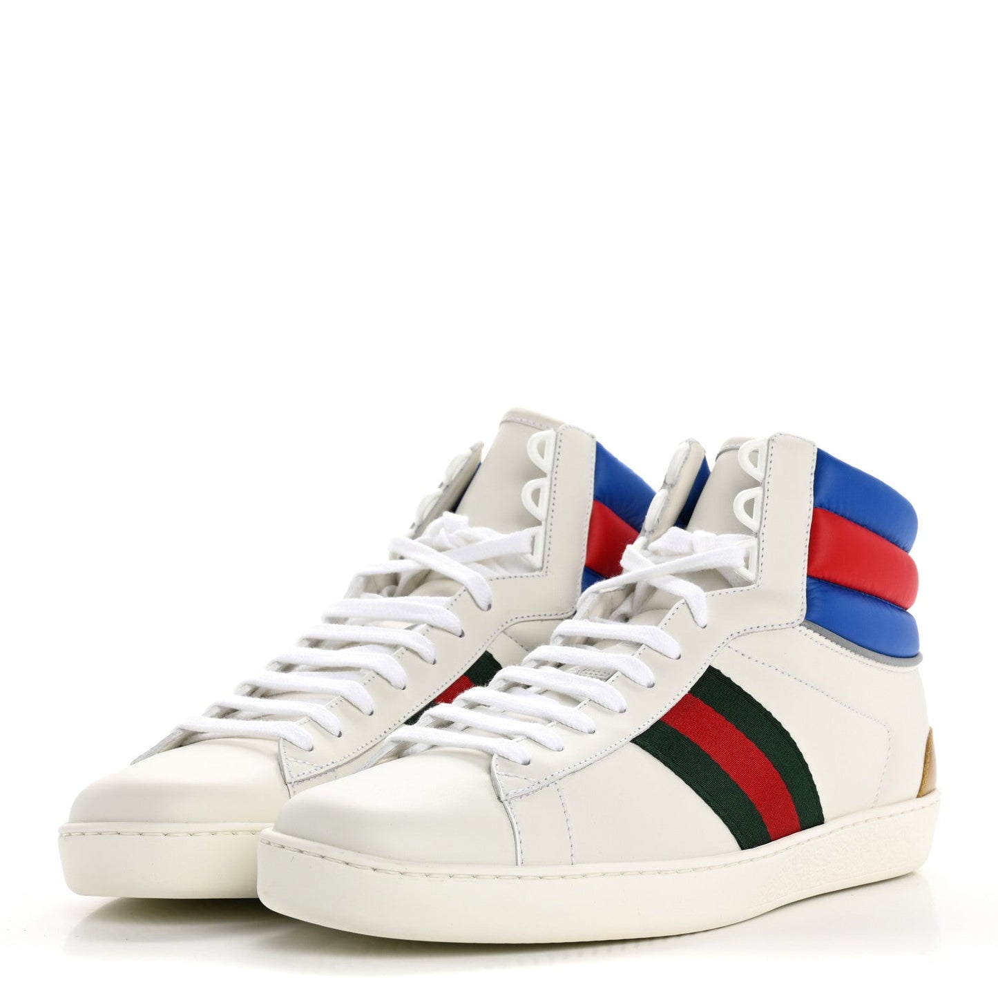 Gucci Calfskin Web Mens Ace High Top Sneakers 9 White Bright Splash