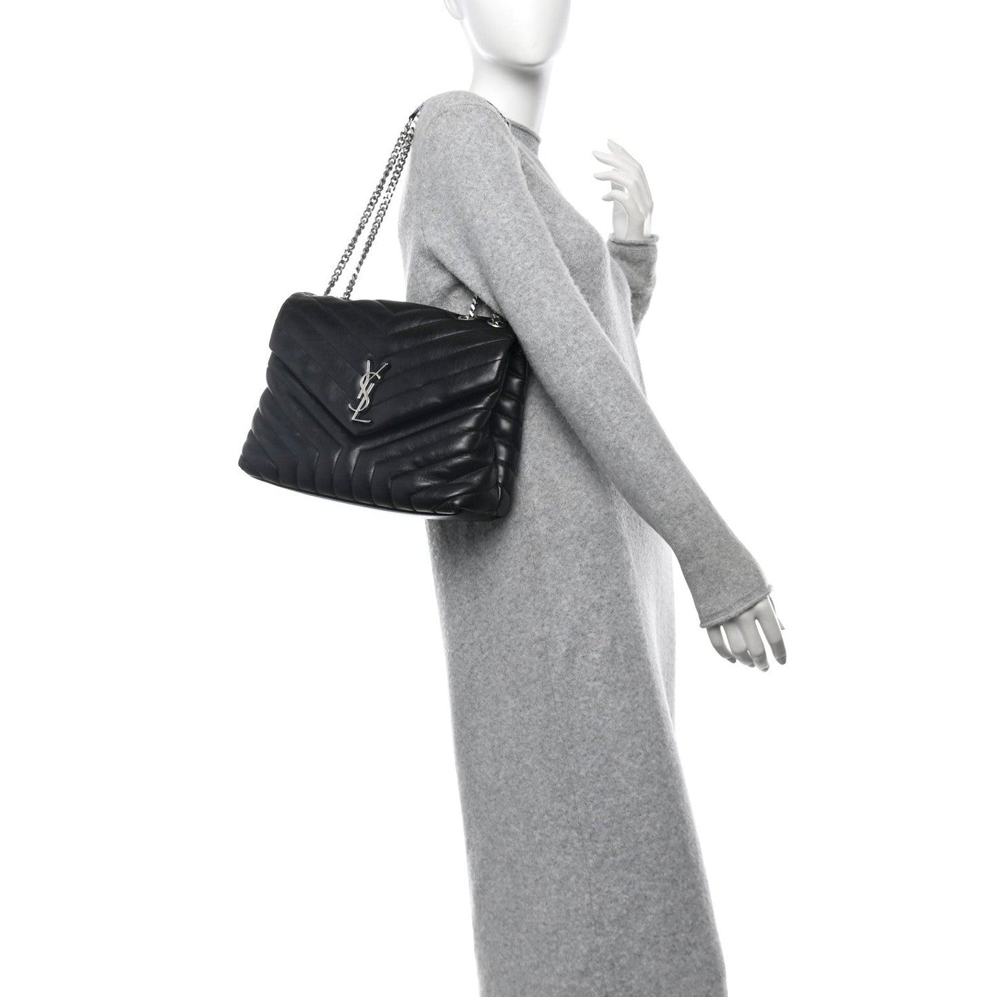 Saint Laurent Calfskin Y Quilted Monogram Medium Loulou Chain Satchel Black