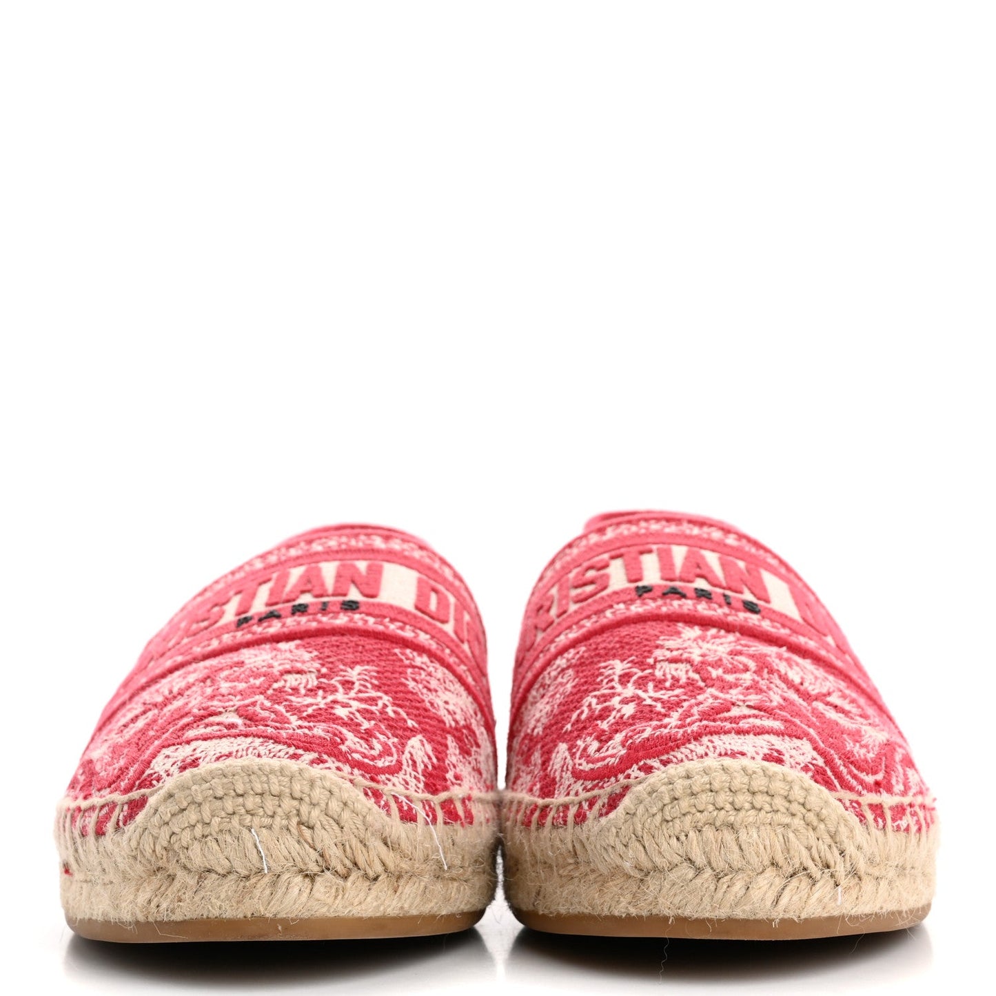 Christian Dior Embroidered Toile De Jouy Granville Espadrille 38.5 Raspberry