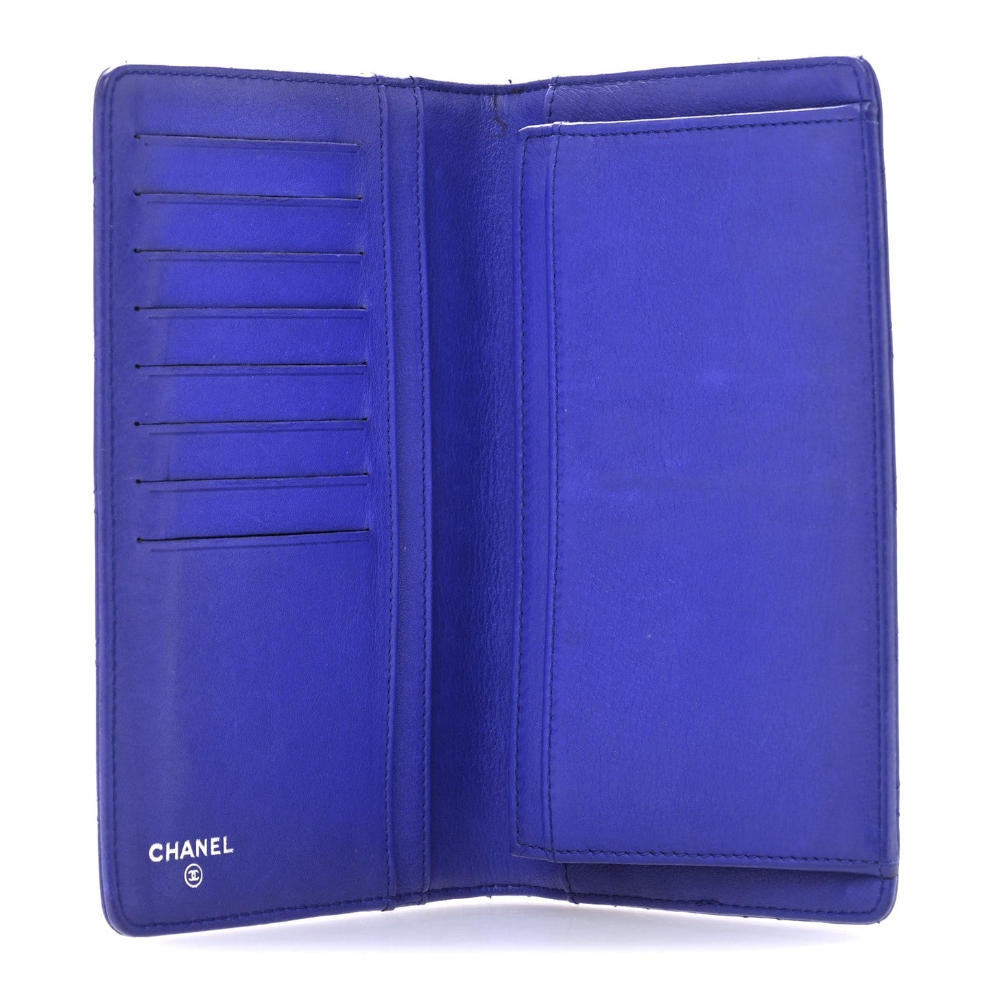 Chanel Calfskin Stitched Fancy CC Yen Wallet Blue