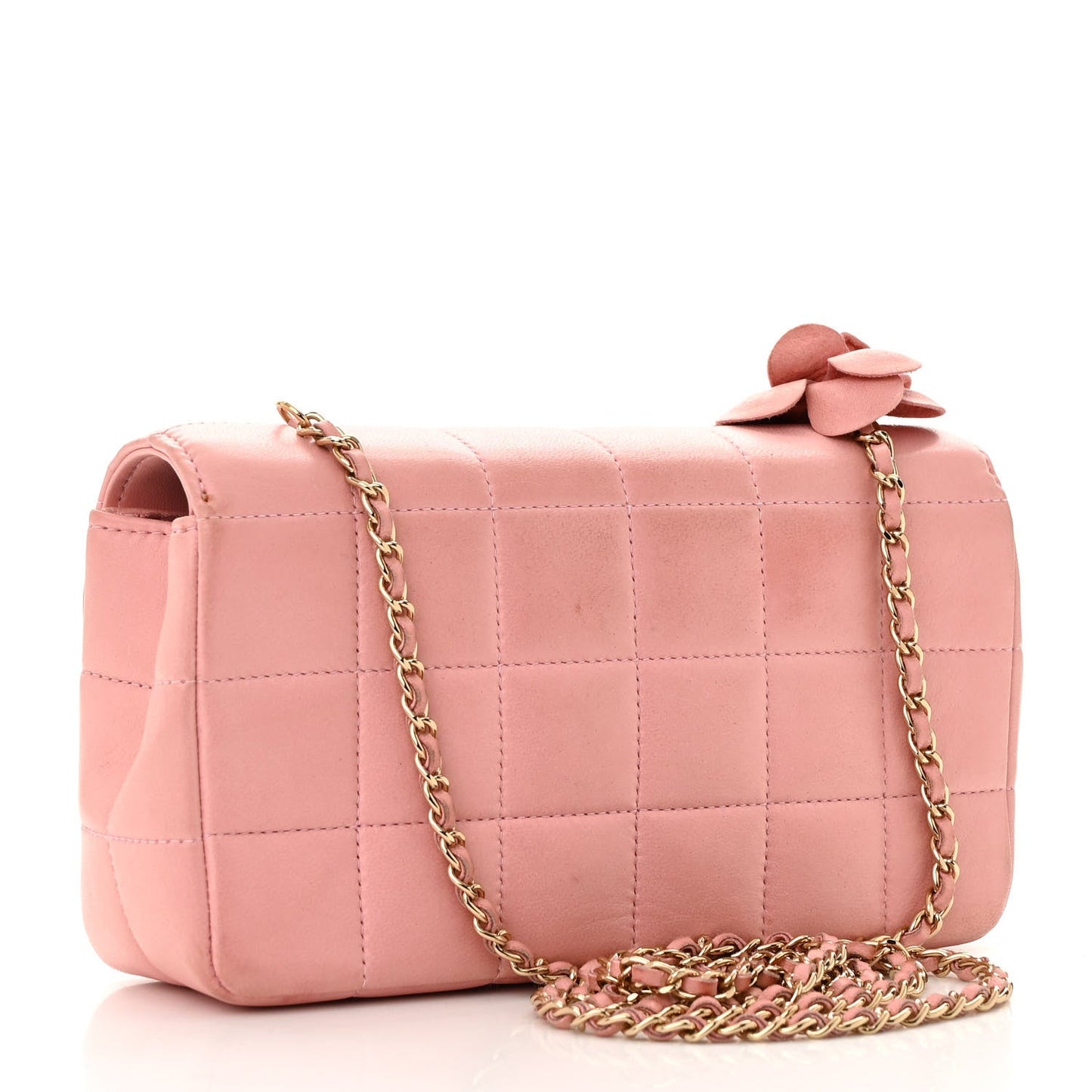 Chanel Lambskin Quilted Mini Chocolate Bar Camellia Flap Pink