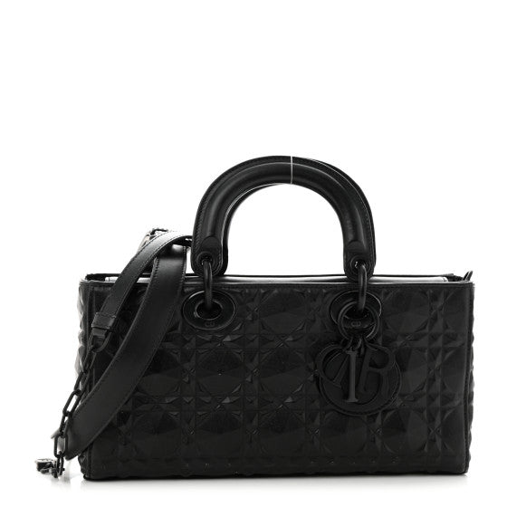 Christian Dior Calfskin Cannage Diamond Medium Lady D-Joy  Black