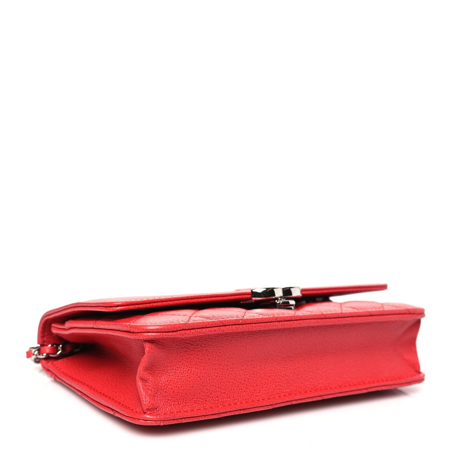 Chanel Grained Calfskin Quilted CC Box Wallet On Chain WOC Red