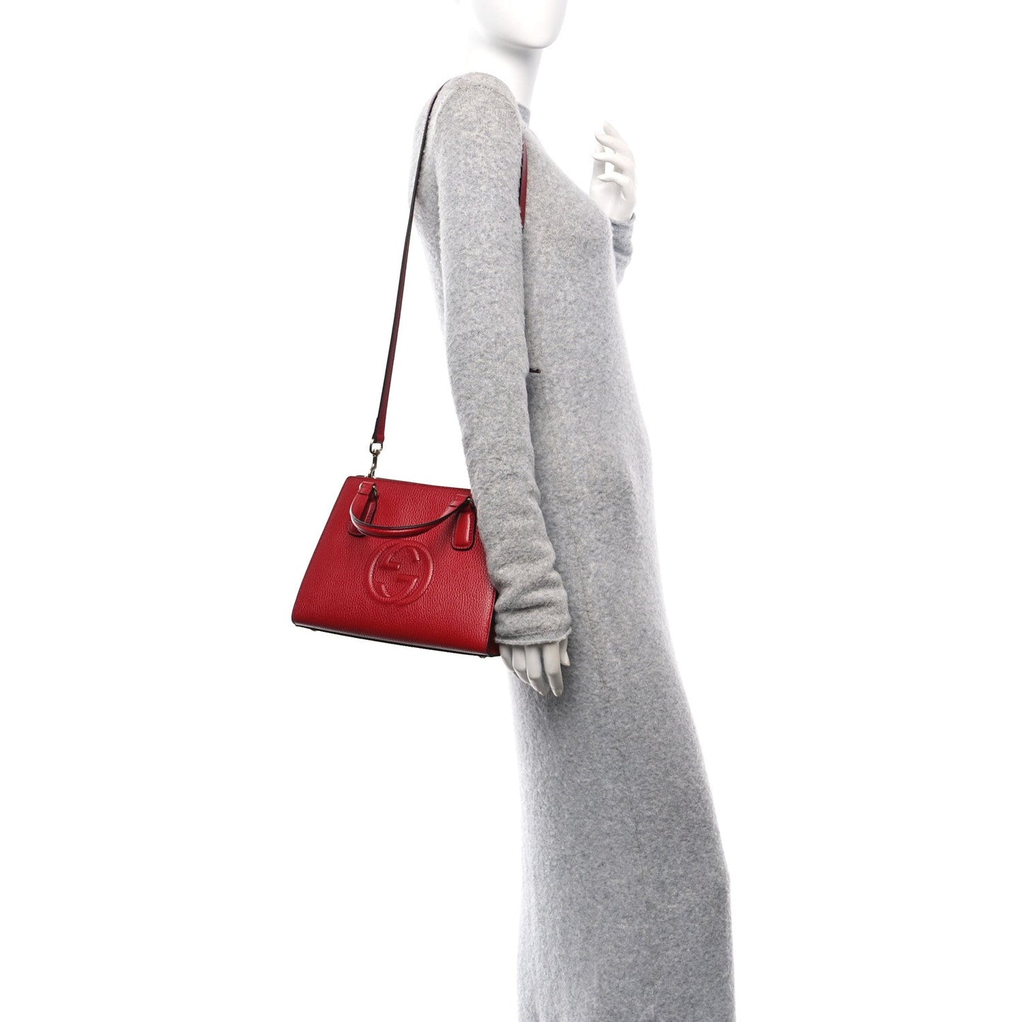 Gucci Dollar Calfskin Medium Soho Top Handle Satchel Hibiscus Red