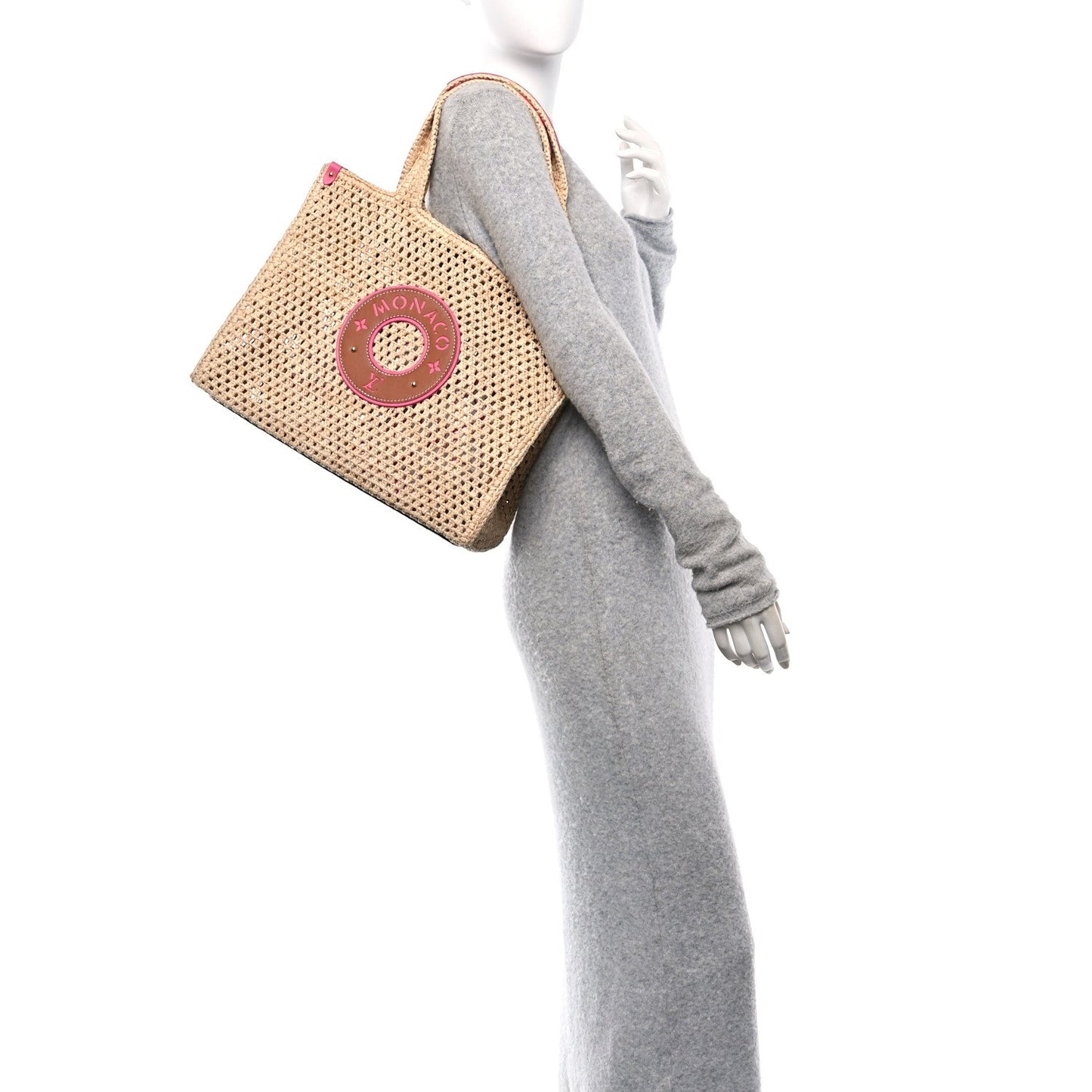 Louis Vuitton Raffia Calfskin Monaco OnTheGo MM Rose