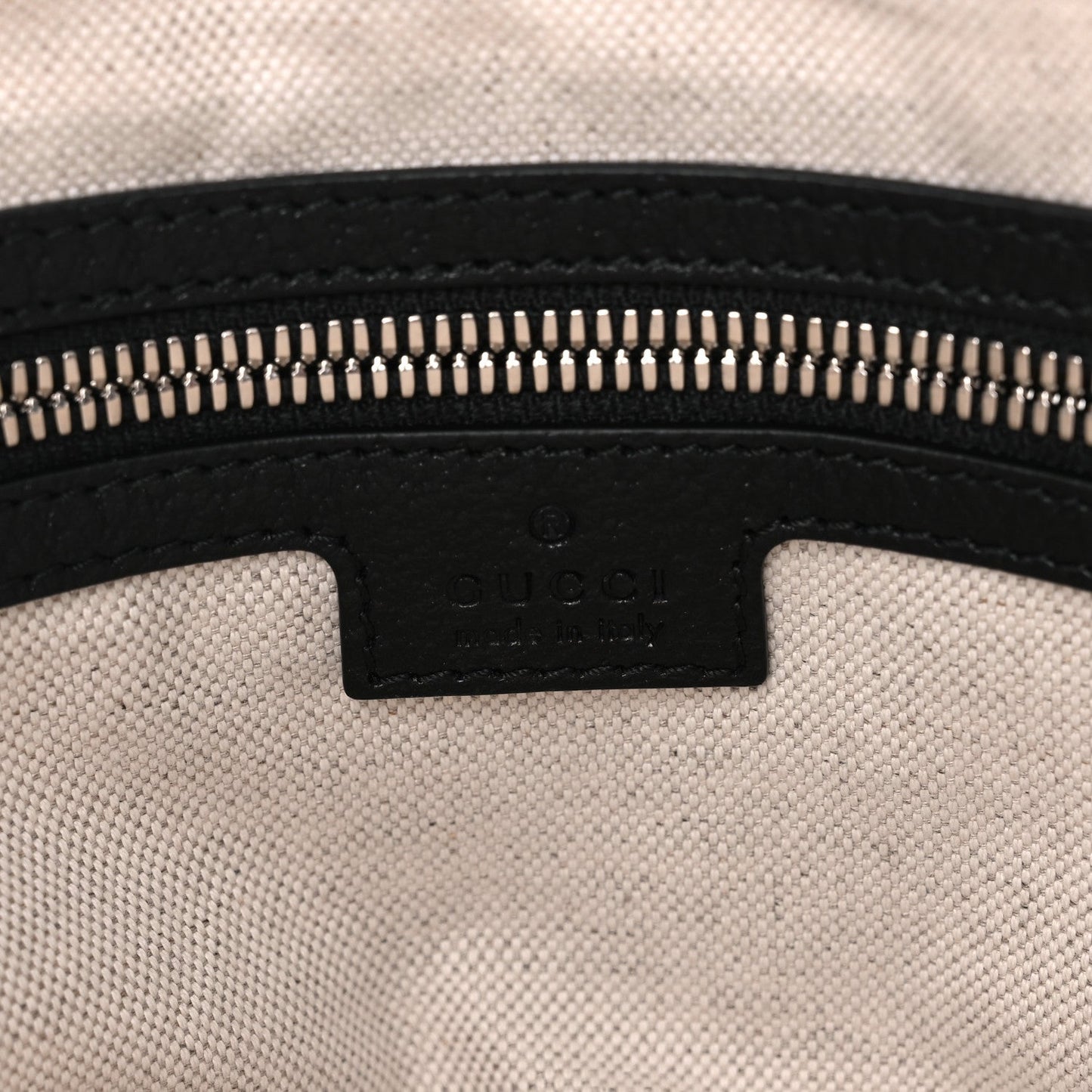 Gucci Canvas Logo Embossed Black Tote Beige