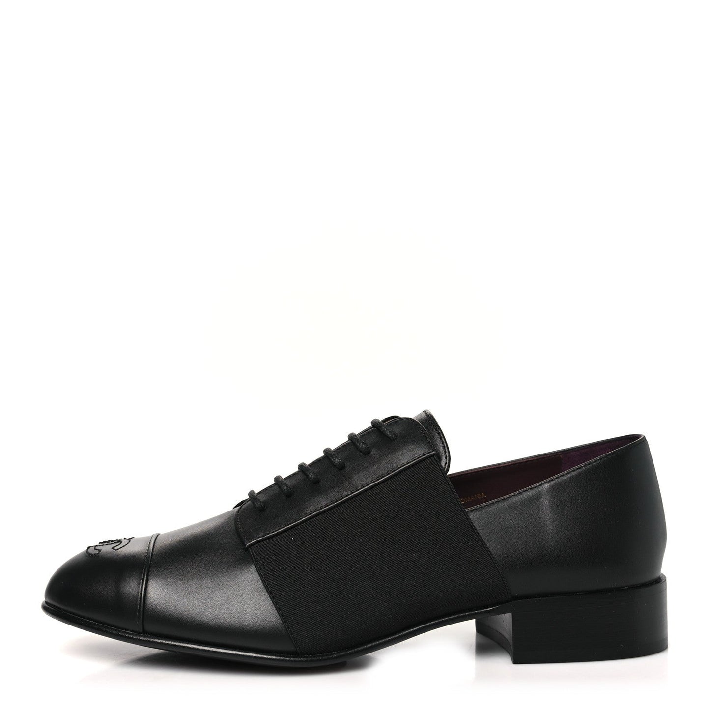 Chanel Calfskin Elastic Lace Up Cap Toe CC Loafers 37 Black