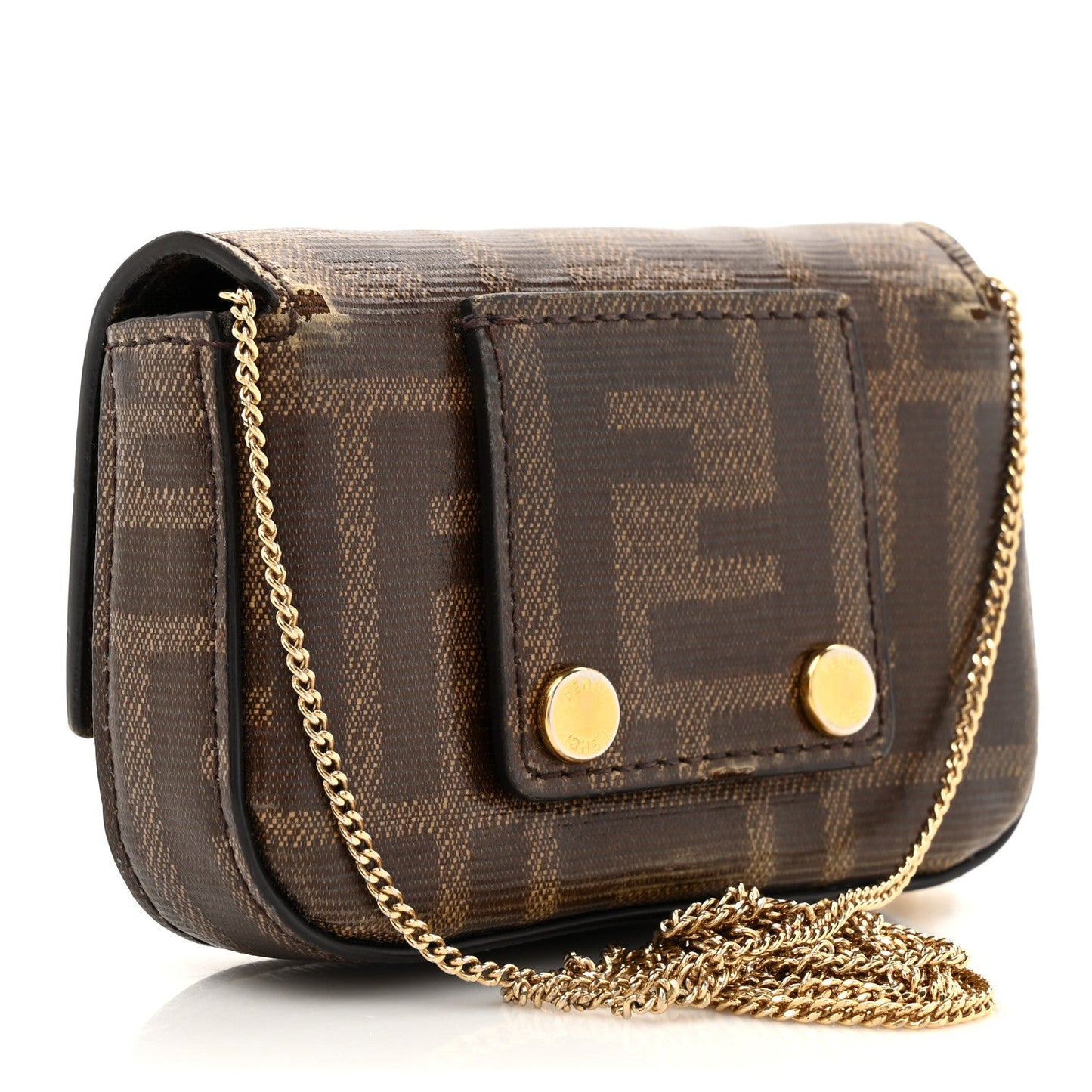 Fendi Glazed Fabric FF 1974 Nano Baguette Belt Charm Mogano Panna