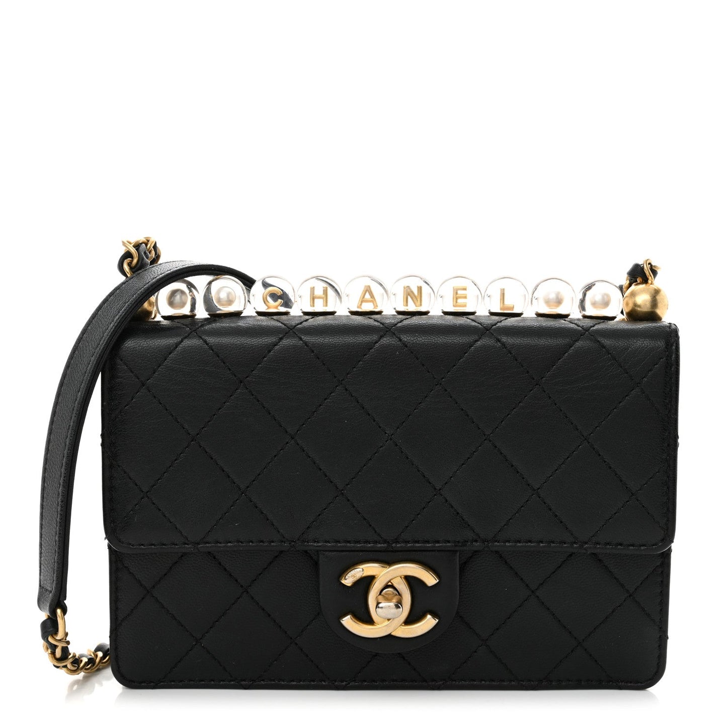 Chanel Lambskin Quilted Small Chic Pearls Flap Black