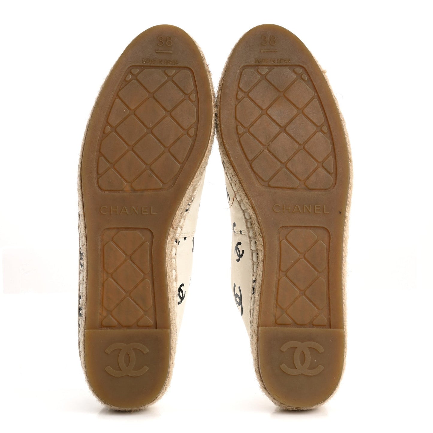 Chanel Lambskin Printed CC Espadrilles 38 White Black