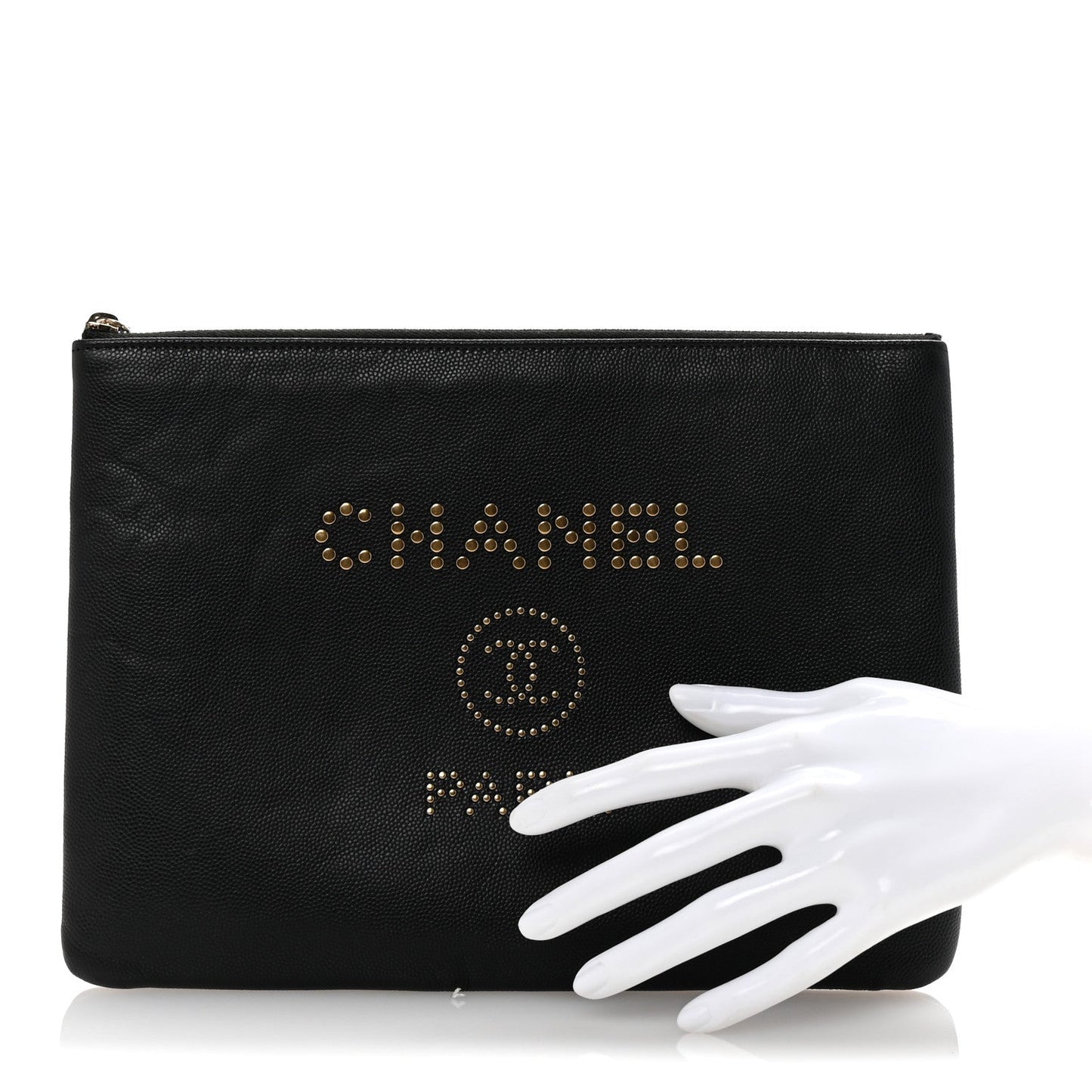 Chanel Caviar Studded Medium Deauville Pouch Black