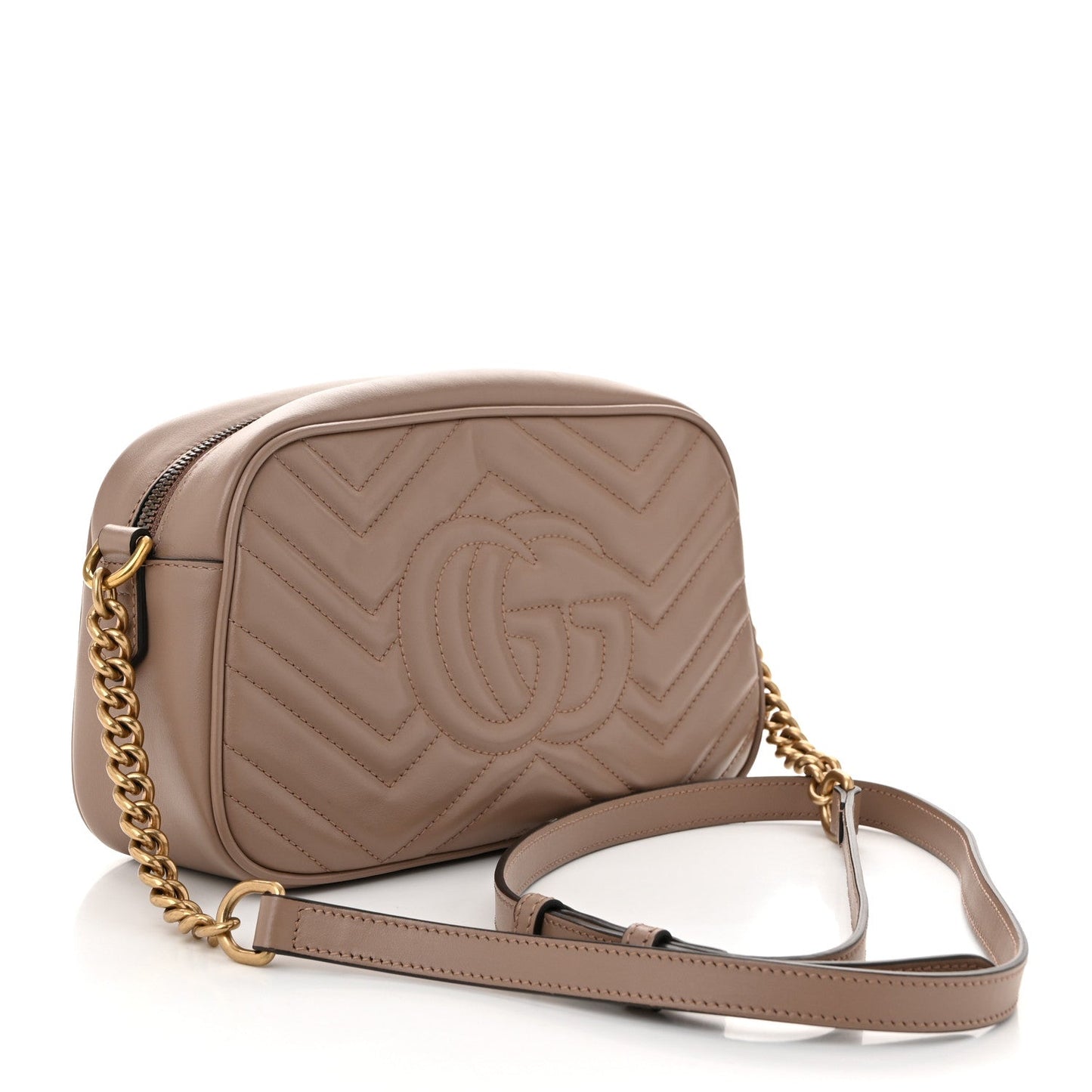 Gucci Calfskin Matelasse Small GG Marmont Chain Shoulder Bag Porcelain Rose