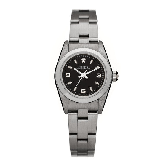 Rolex Stainless Steel 24mm Oyster Perpetual Watch Black 76080