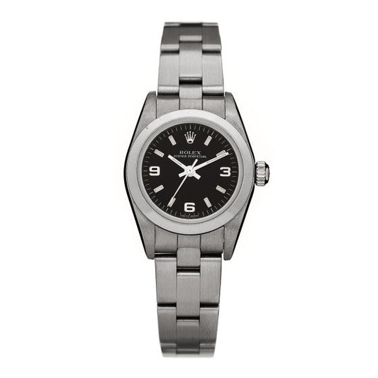 Rolex Stainless Steel 24mm Oyster Perpetual Watch Black 76080
