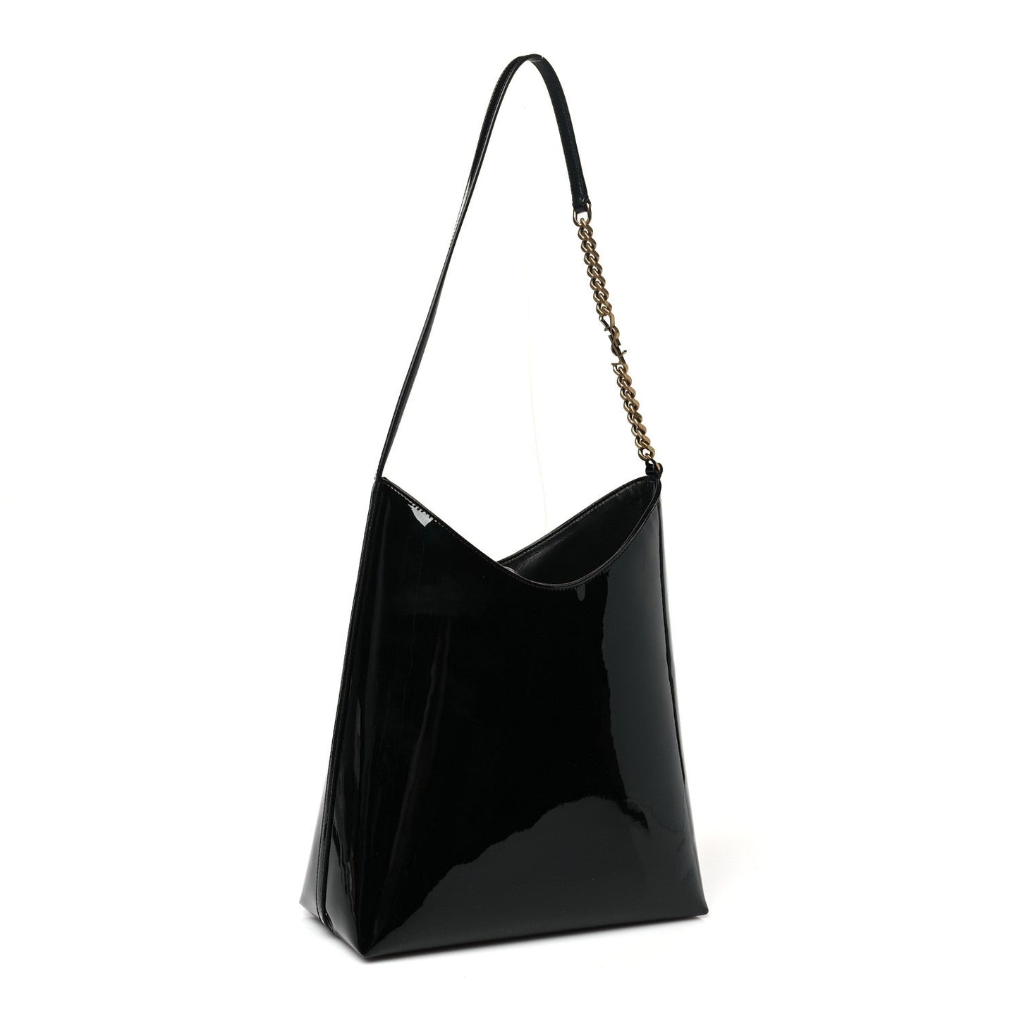 Saint Laurent Patent Calfskin Rendez-Vous Hobo Black