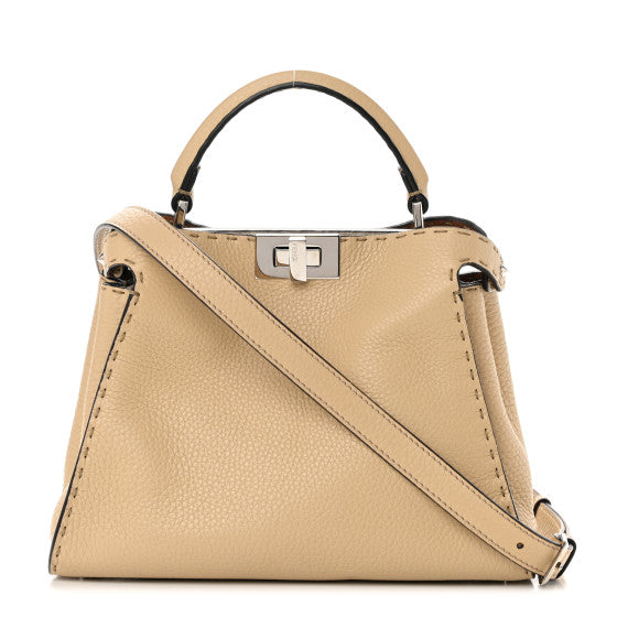 Fendi Cuoio Romano Selleria Medium Peekaboo Iconic Essentially Satchel Paglia Latte Mou