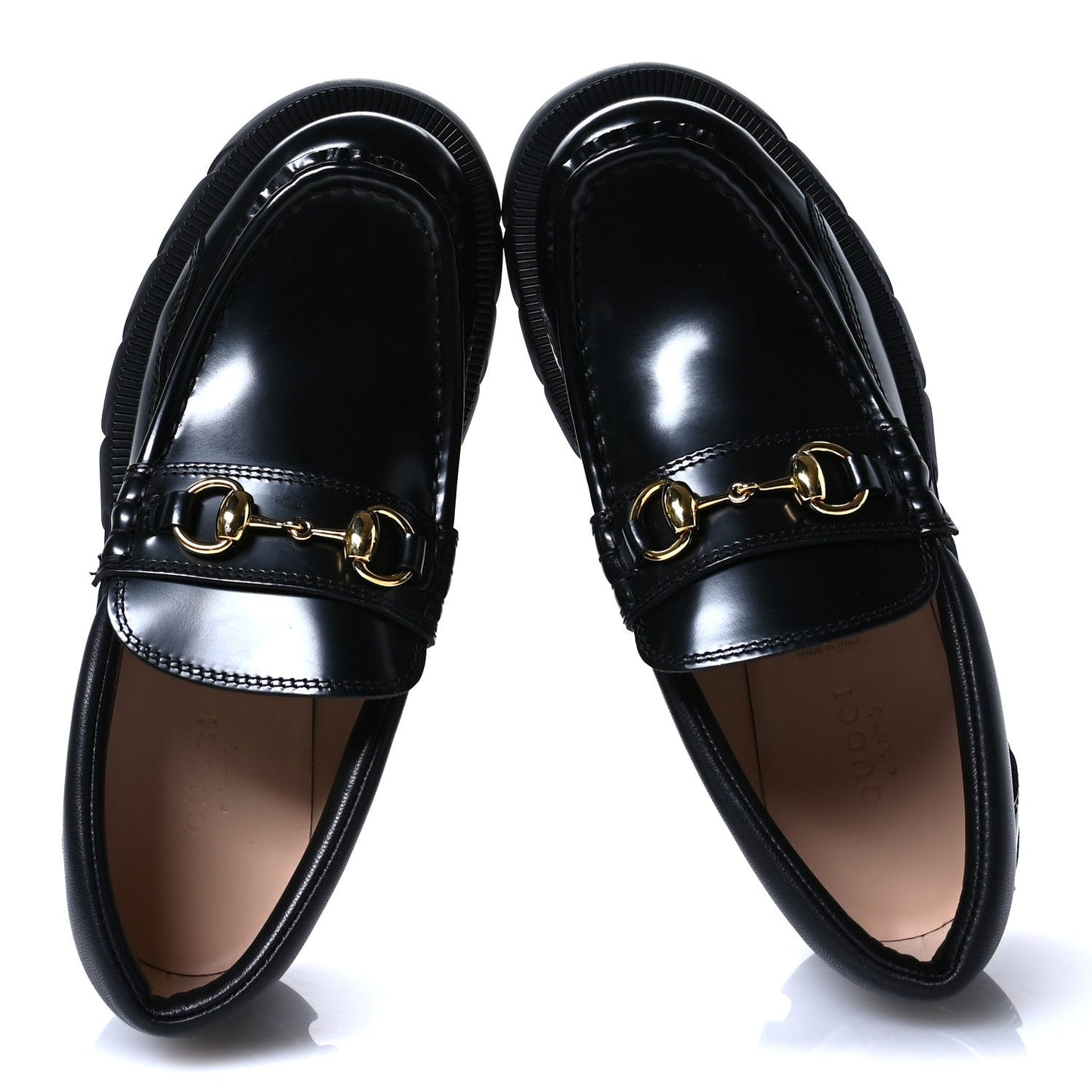 Gucci Magnum Calfskin Nappa Samoa Womens Horsebit Platform Chunky Lug Sole 40mm Loafers 35 Black