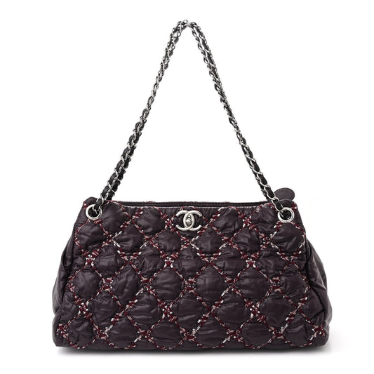 Chanel Nylon Quilted Tweed Stitch Bubble Tote Plum