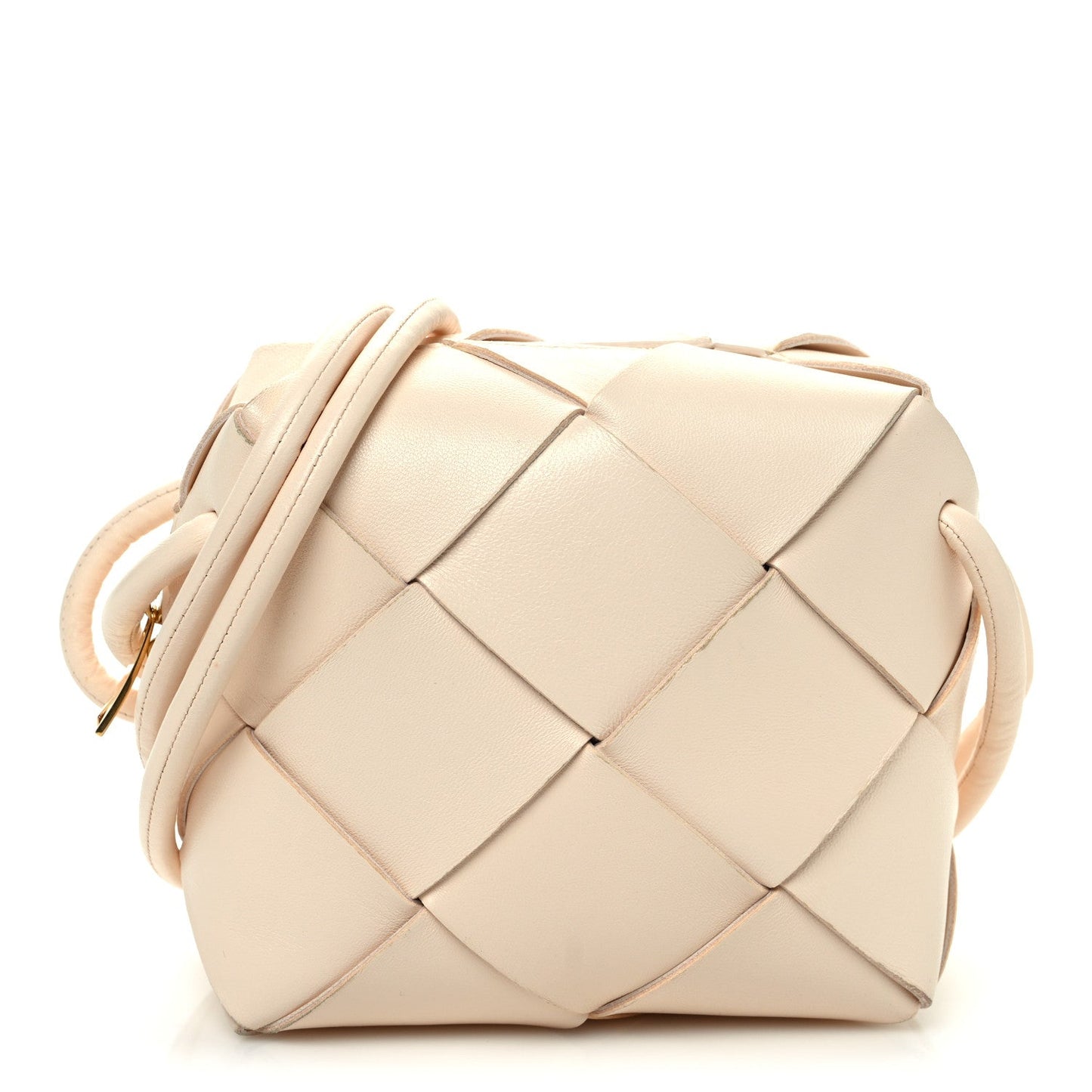 Bottega Veneta Lambskin Maxi Intrecciato Mini Cassette Camera Bag Macaroon