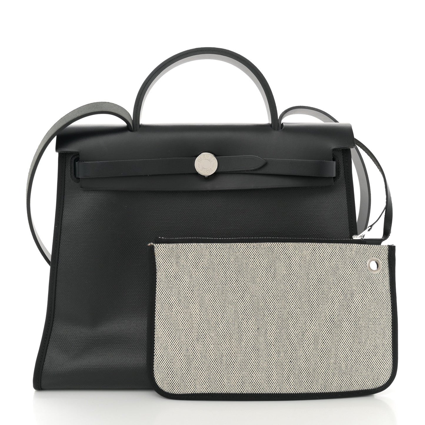 Hermes Toile H Berline Vache Hunter Herbag Zip PM 31 Black Ecru