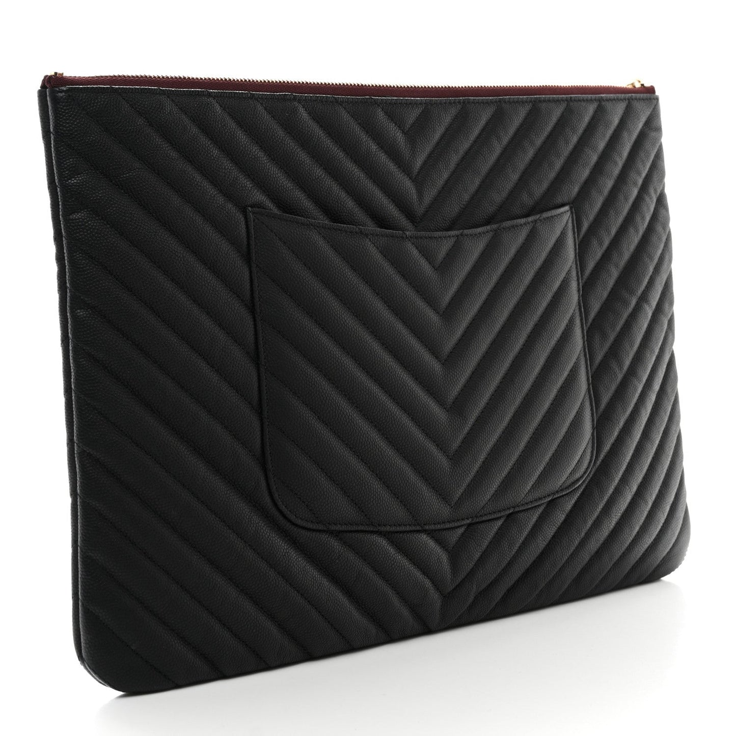 Chanel Caviar Chevron Quilted Large Cosmetic Case Black