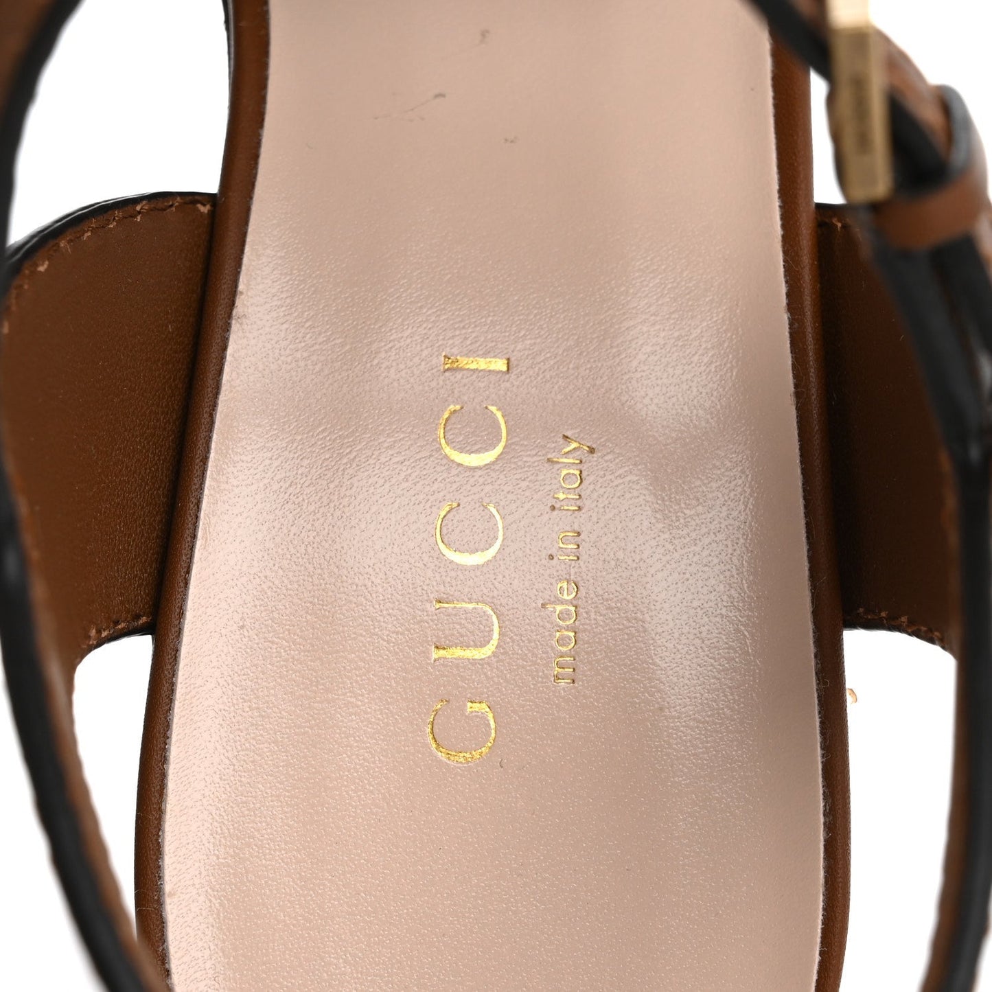 Gucci Cosmos Softy Calfskin Wooden InterLocking G Cut-Out 30/120mm Platform Sandals 35.5 Cuir