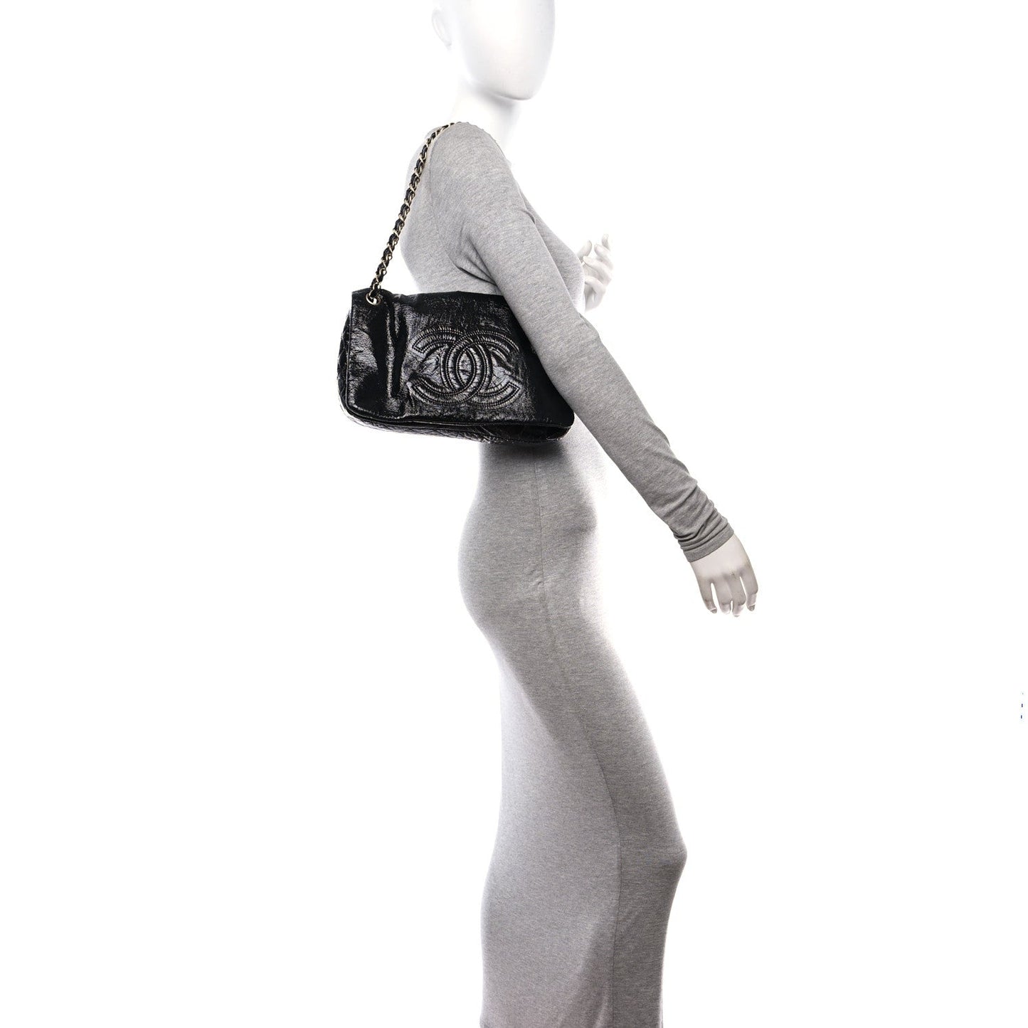Chanel Vinyl Medium Rock and Chain Flap Black