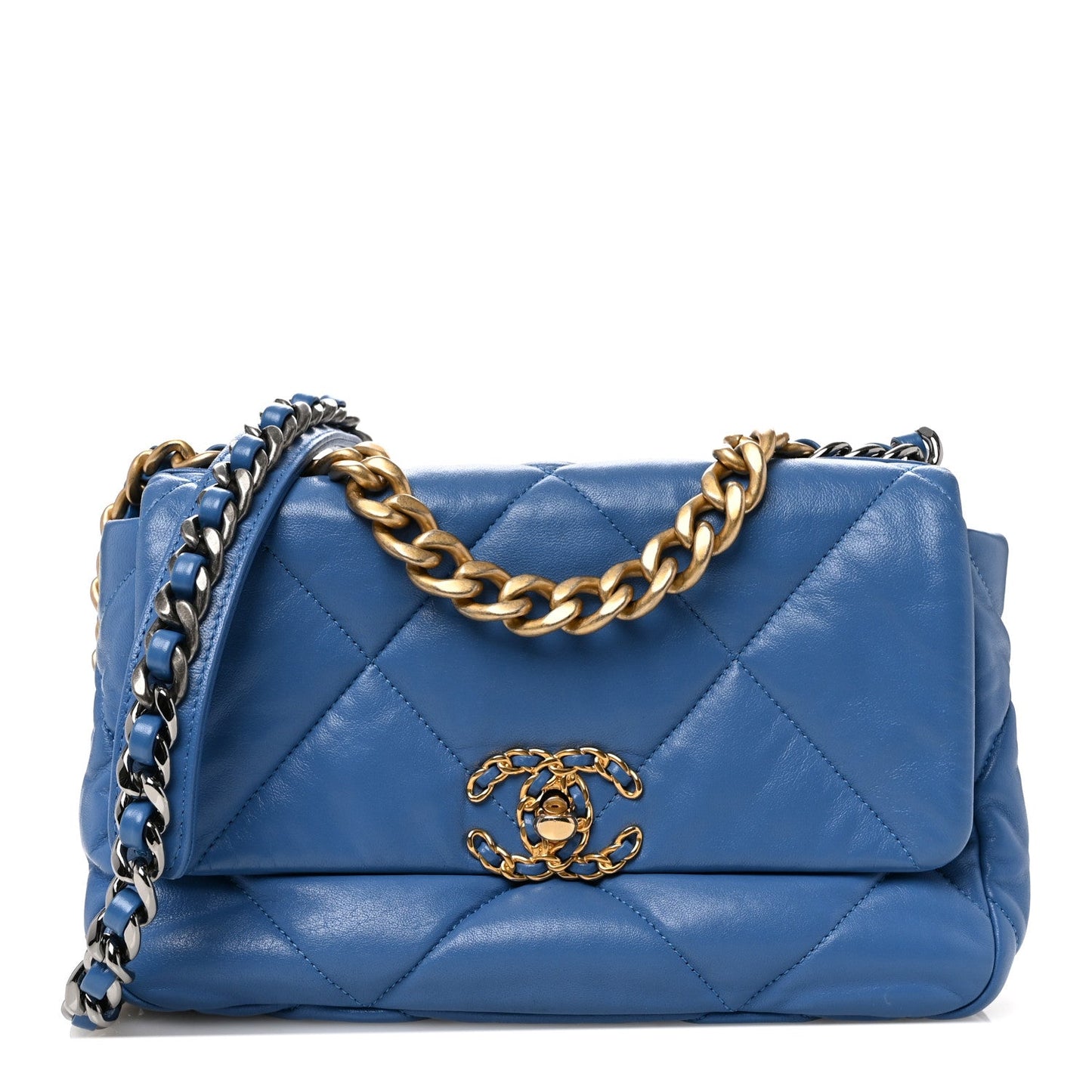 Chanel Lambskin Quilted Medium 19 Flap Blue