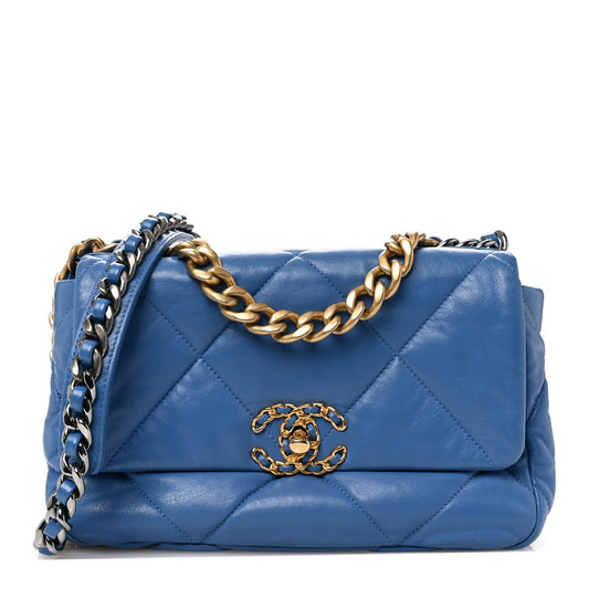Chanel Lambskin Quilted Medium 19 Flap Blue