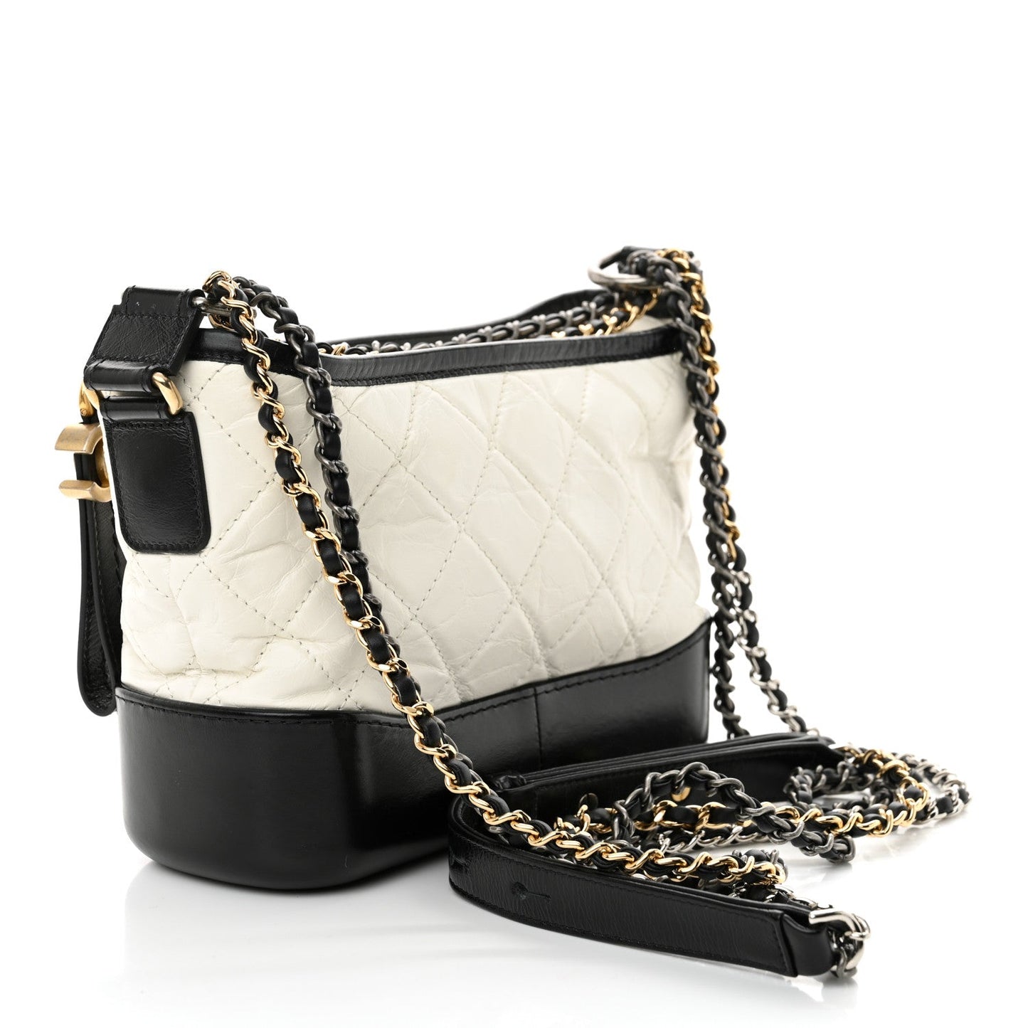Chanel Aged Calfskin Quilted Small Gabrielle Hobo Black White