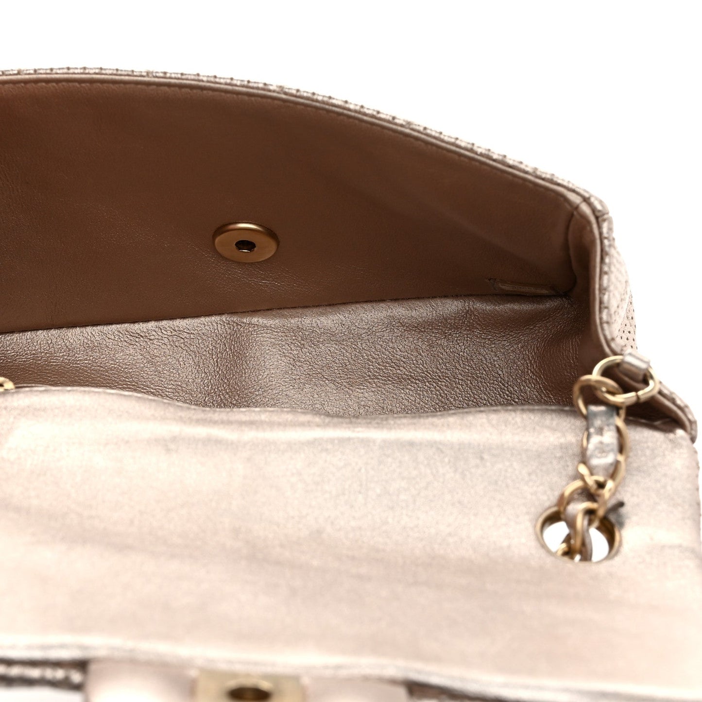 Chanel Metallic Lambskin Perforated Mini Rectangular Flap Light Gold