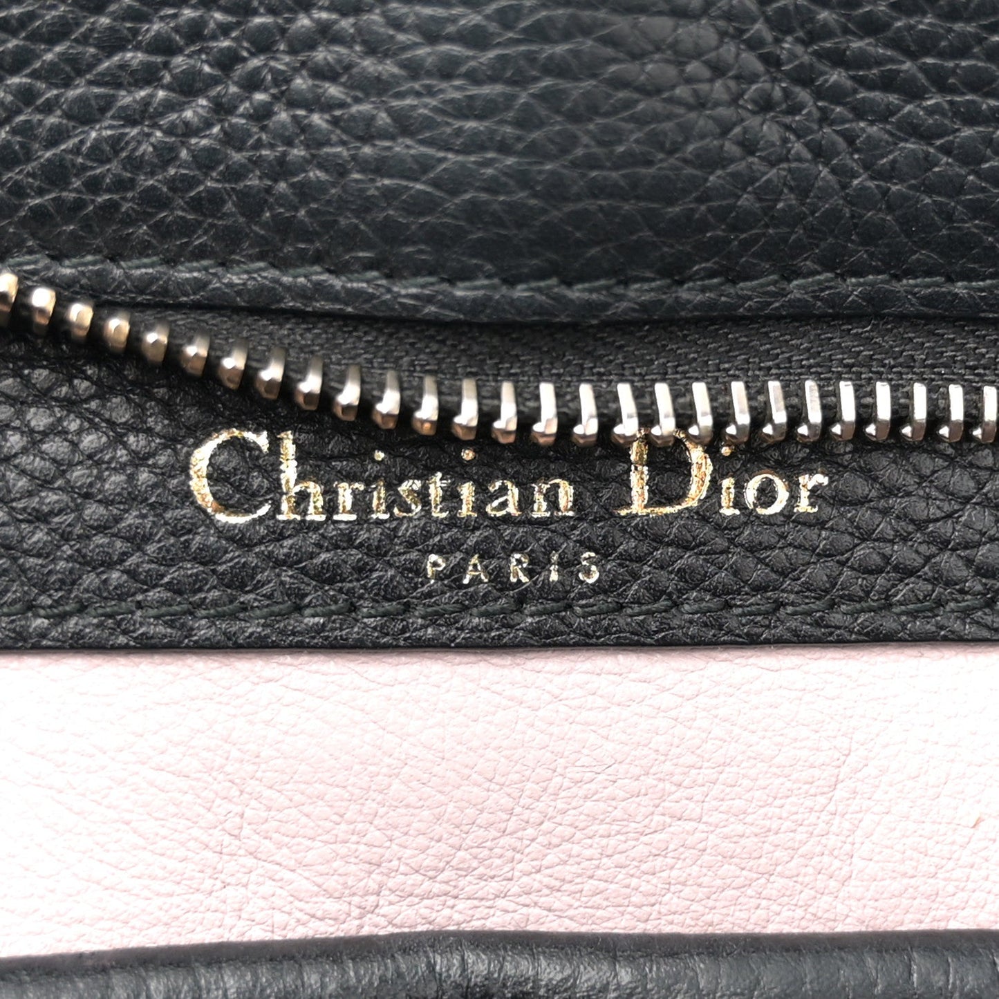 Christian Dior Grained Calfskin Large Bar Zip Tote Black
