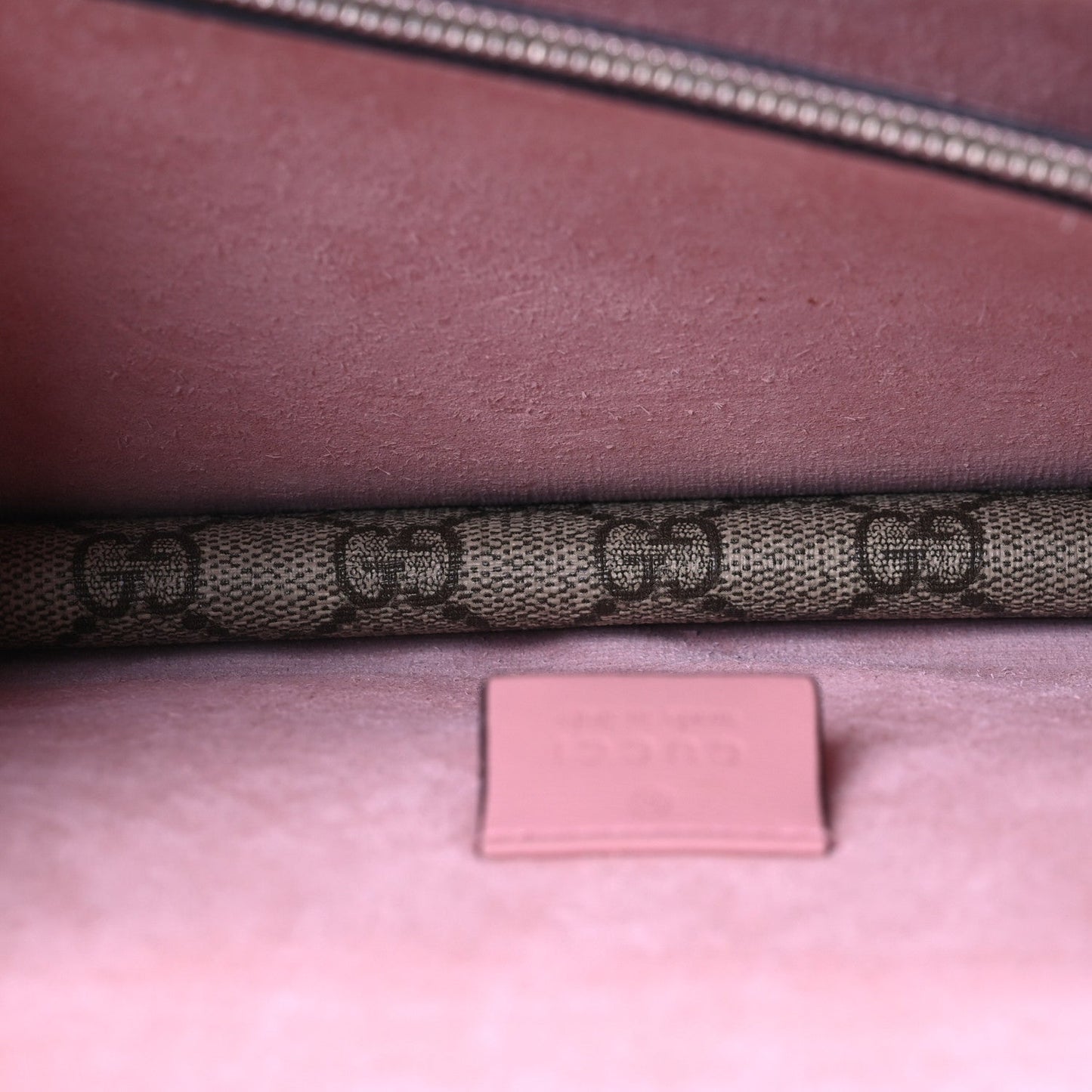 Gucci GG Supreme Monogram Suede Crystal Small Dionysus Shoulder Bag Beige Ebony Light Peonia