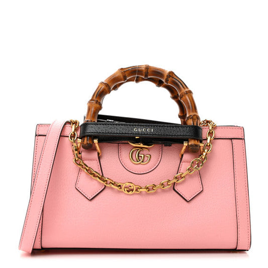 Gucci Textured Dollar Calfskin Web Small Diana Shoulder Bag Wild Rose Black