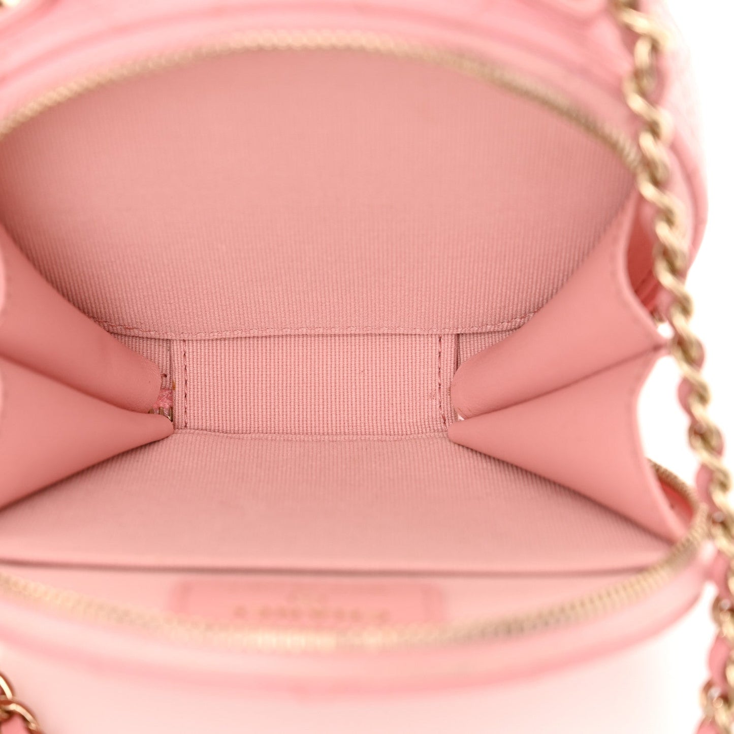 Chanel Caviar Quilted Round Handle With Care Vanity With Chain Pink