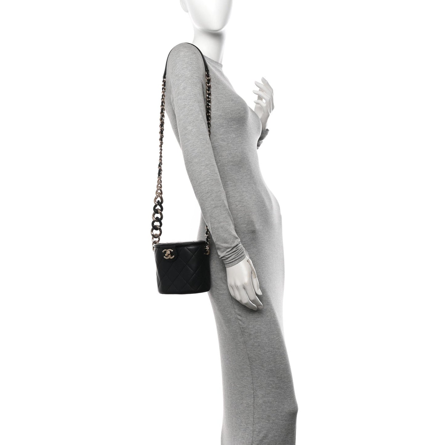 Chanel Lambskin Resin Elegant Chain Vanity Case Black