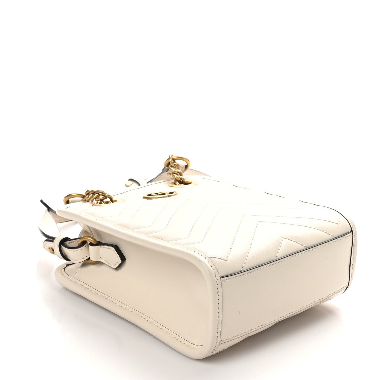 Gucci Calfskin Matelasse Chevron Mini GG Marmont Tote Mystic White