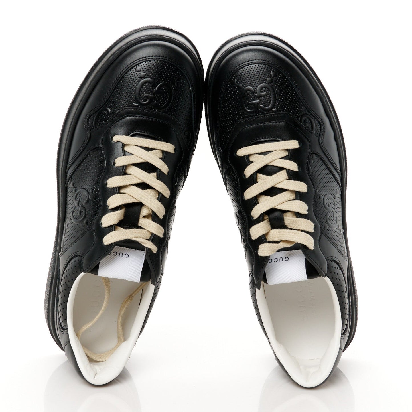 Gucci Calfskin GG Tennis Embossed Perforated Mens Interlocking G 55mm Sneakers 8.5 Black