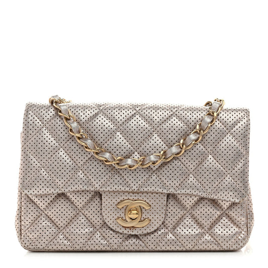 Chanel Metallic Lambskin Perforated Mini Rectangular Flap Light Gold
