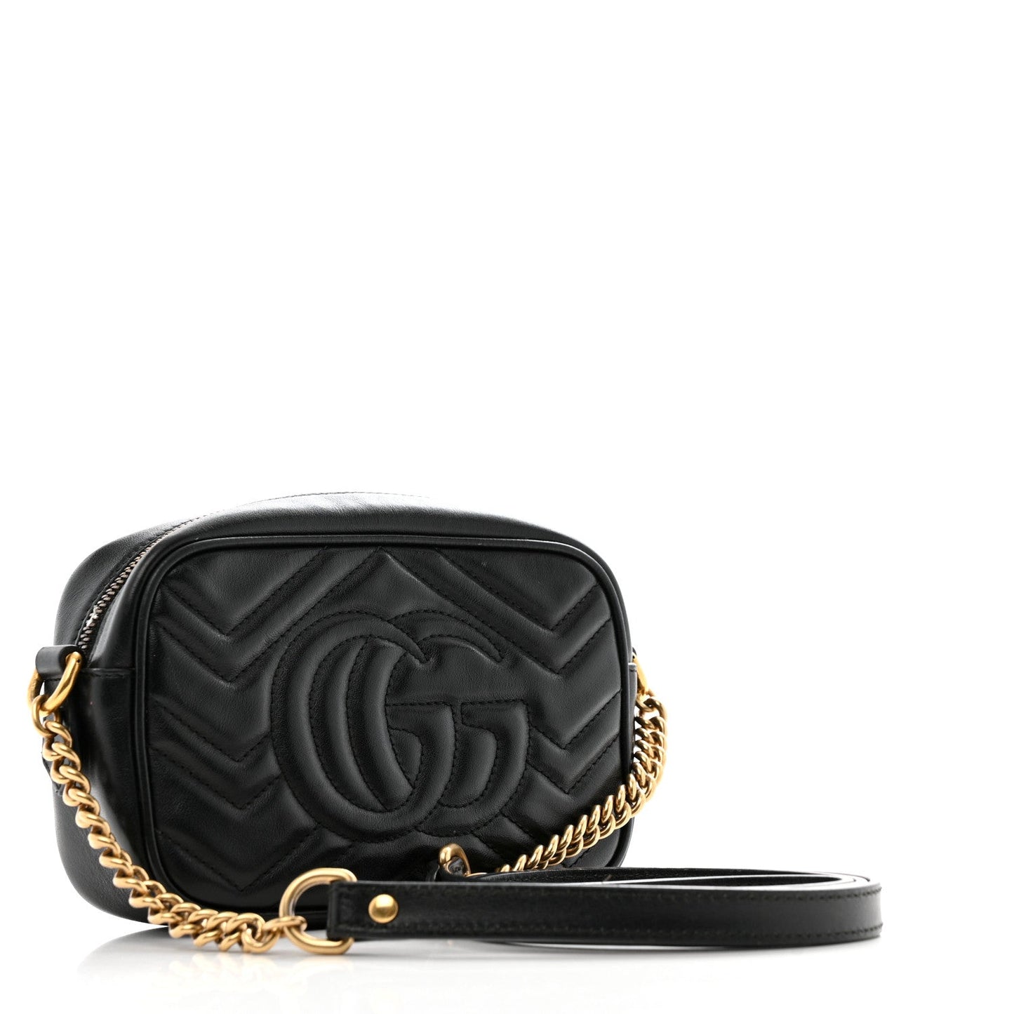 Gucci Calfskin Matelasse Mini GG Marmont Chain Shoulder Bag Black