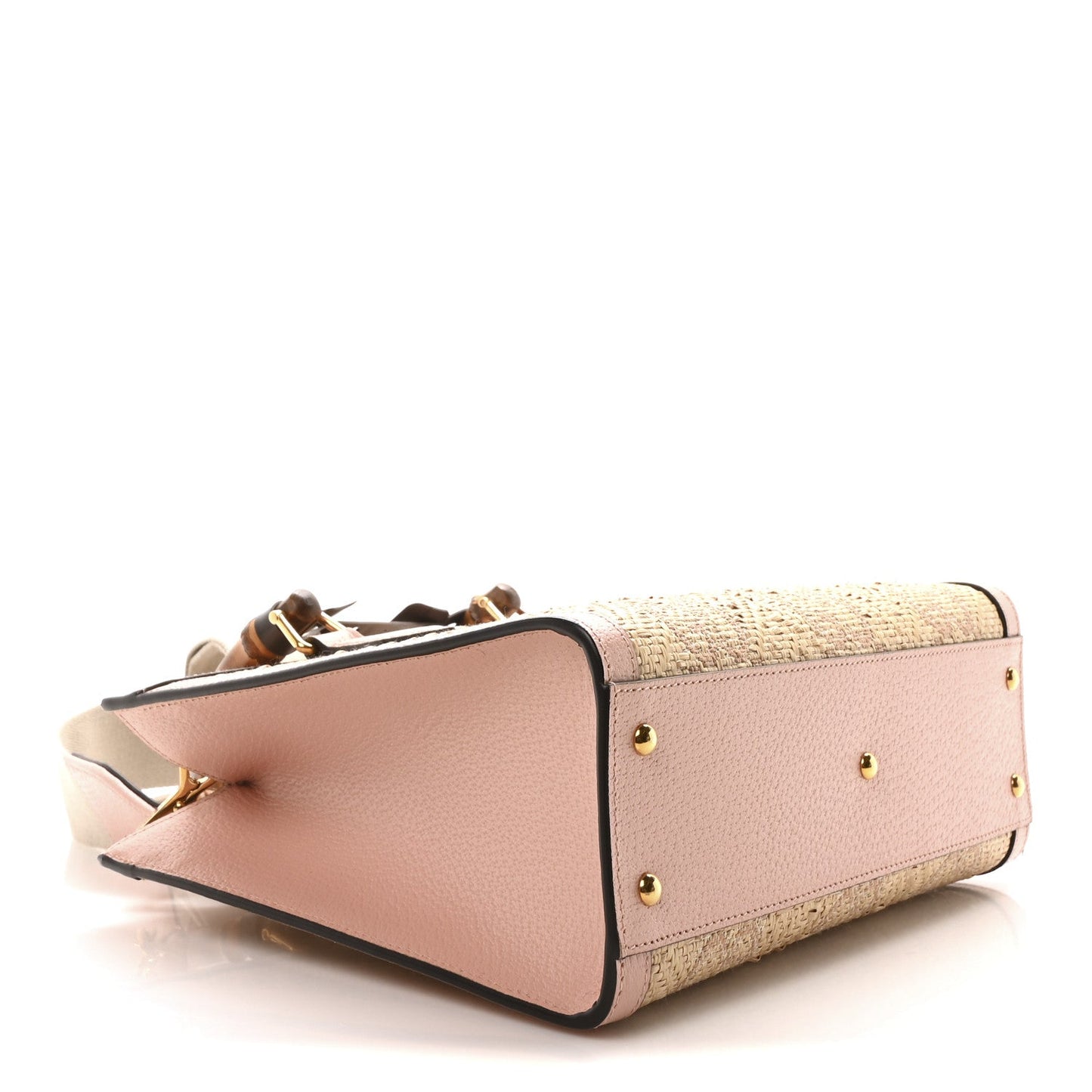 Gucci Raffia Textured Dollar Calfskin GG Monogram Small Diana Tote Bag Wild Rose Fuxia Fluo